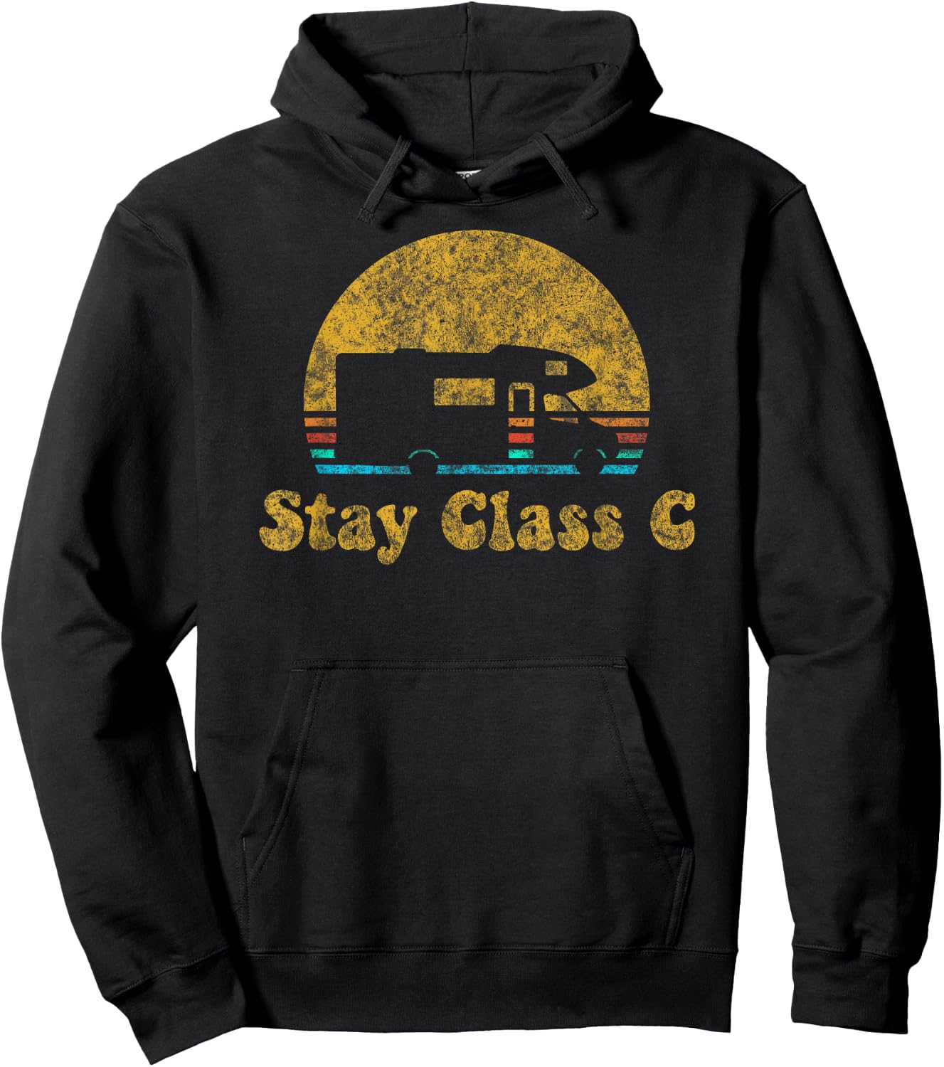 Retro Sunset RV Stay Class C Camping Camper Gift Hoodie - Hoodie | Black