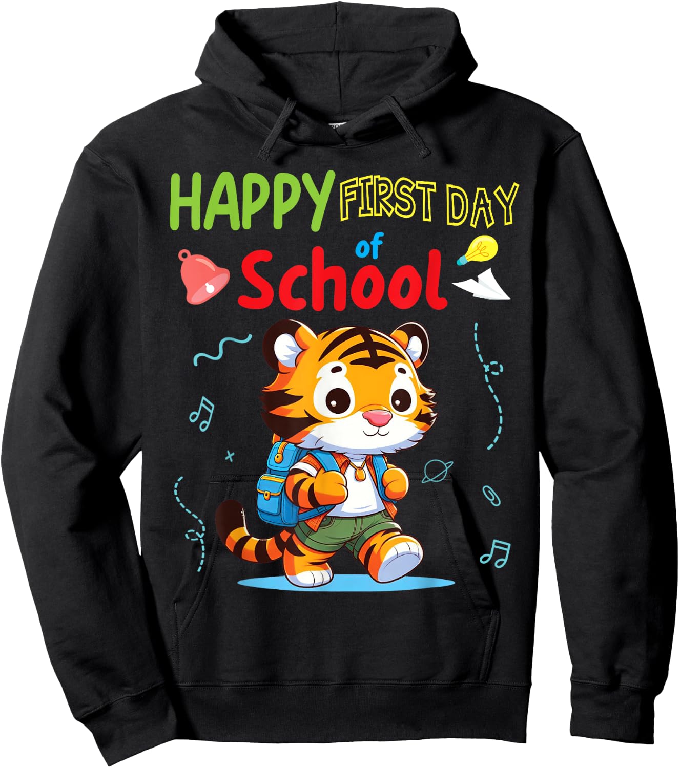 TIGER Student Wearing Backpack Go Happy First Day Of School Hoodie - Hoodie | Black