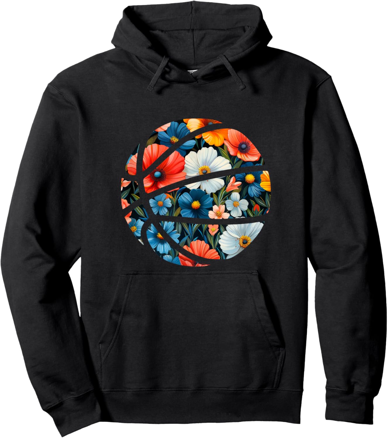 Basketball Silhouette Flowers Botanical Floral Hoodie - Hoodie | Black