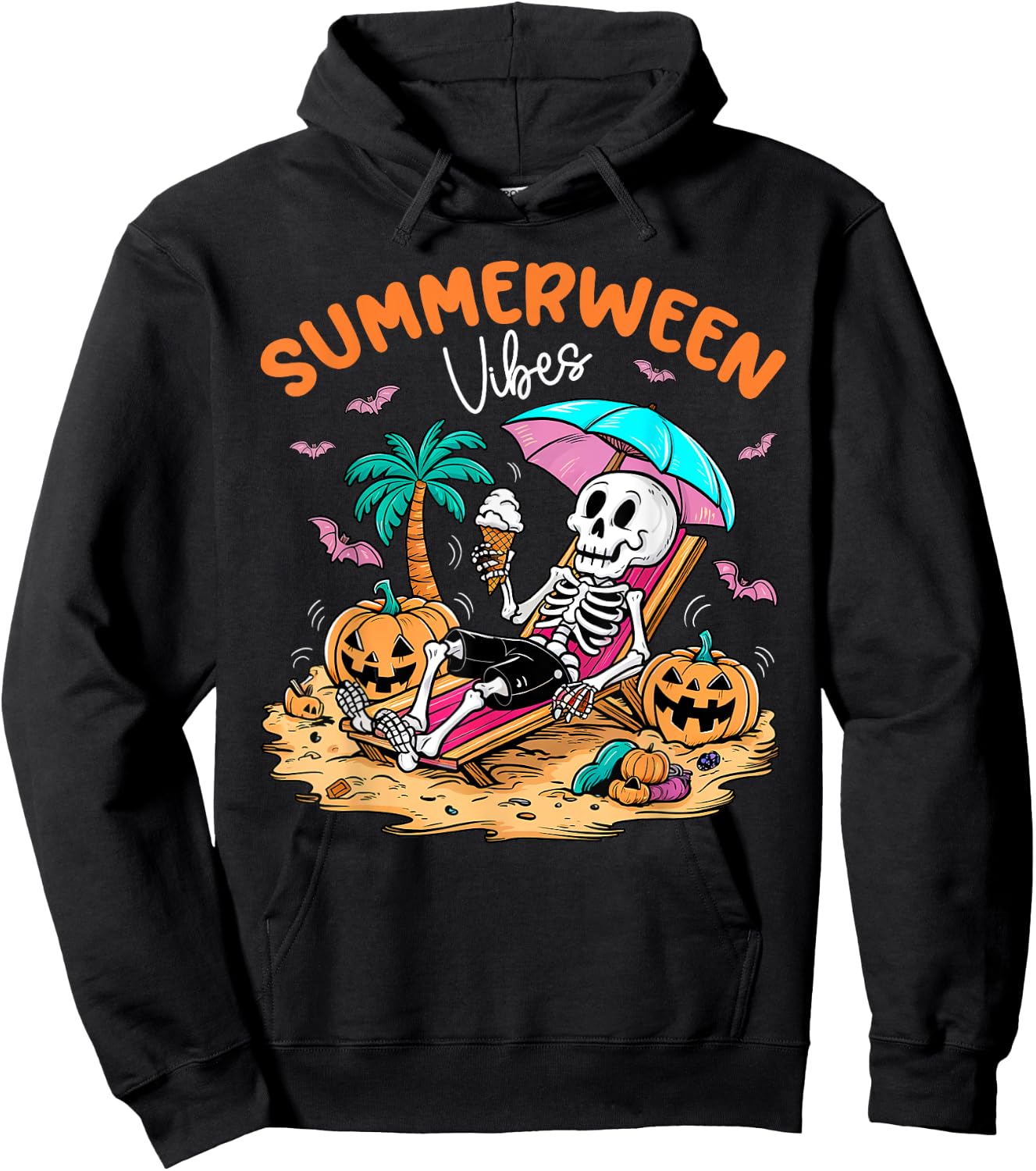 Summerween Halloween Skeleton Ice Cream Summer Vacation Hoodie - Hoodie | Black