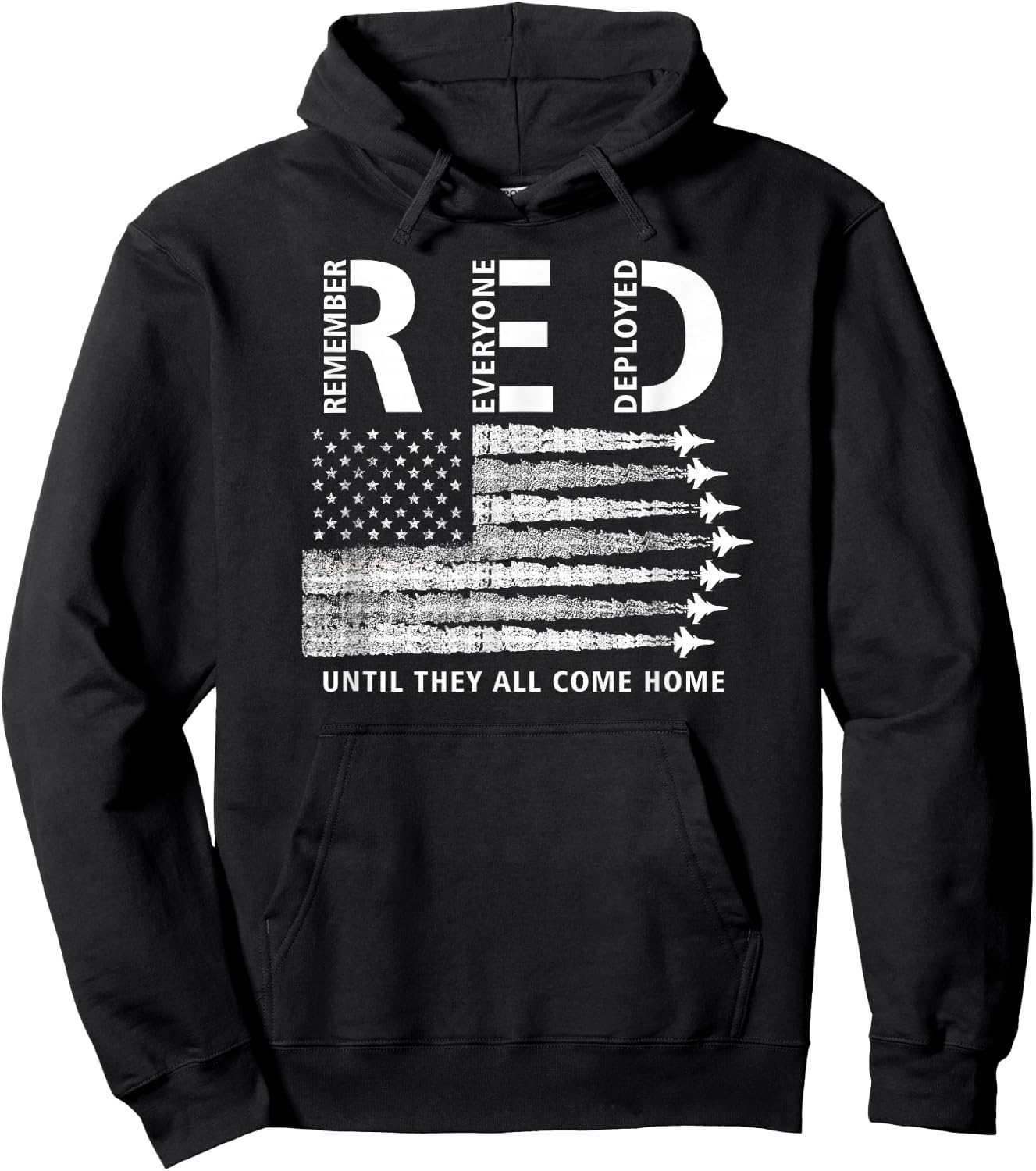 RED American Flag Remember Everyone Deployed Military Hoodie - Hoodie | Black