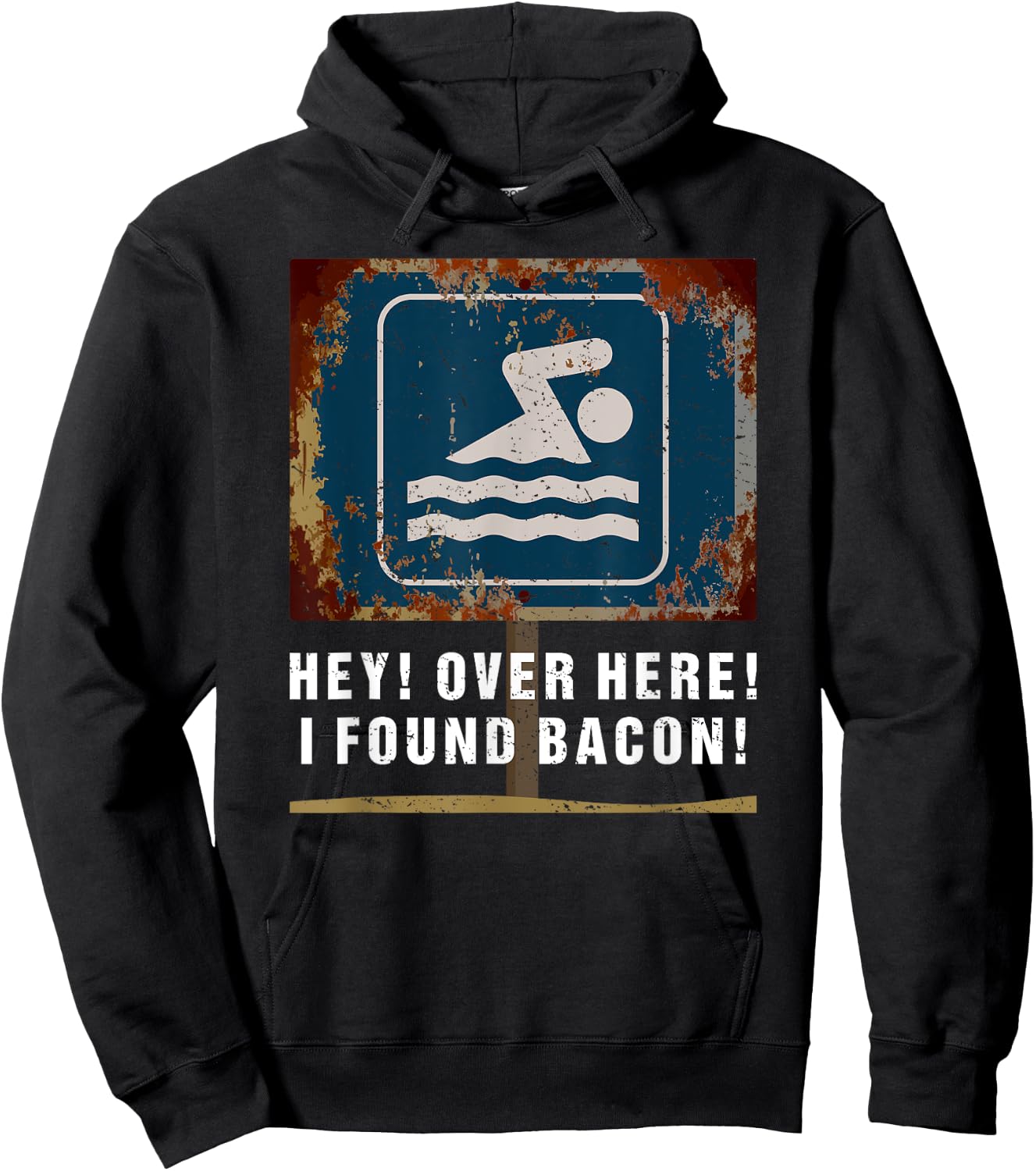 Hey over here I Found Bacon Funny Food Swimming Men Boys Hoodie - Hoodie | Black