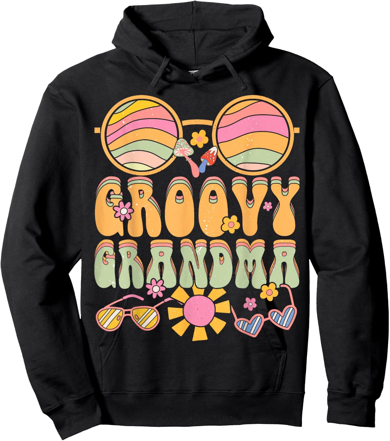 Groovy Grandma 70s 80s Aesthetic Retro Colorful Grandmother Hoodie - Hoodie | Black