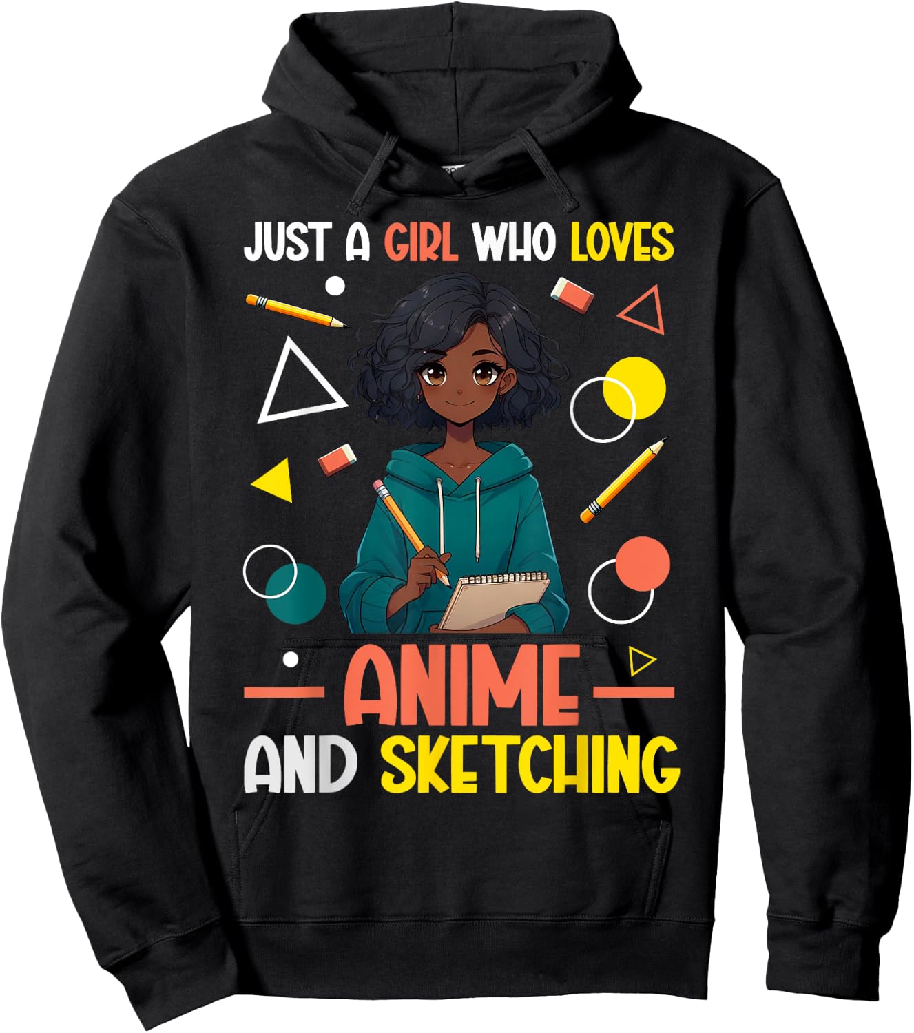 Just A Girl Who Loves Anime And Sketching Afro Anime Merch Hoodie - Hoodie | Black