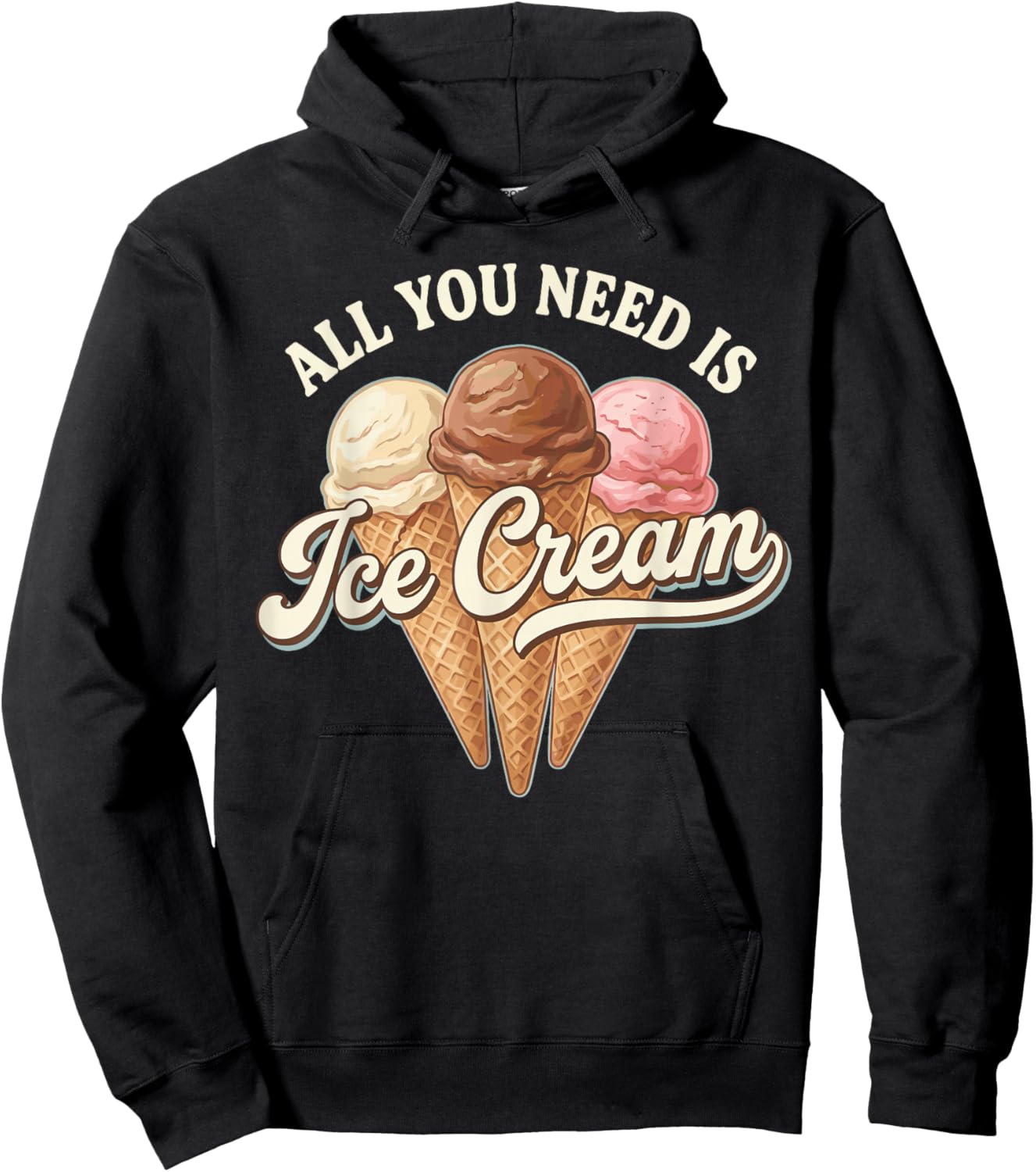Icecream Costume Adult Kids, Cool All You Need is Ice Cream Hoodie - Hoodie | Black