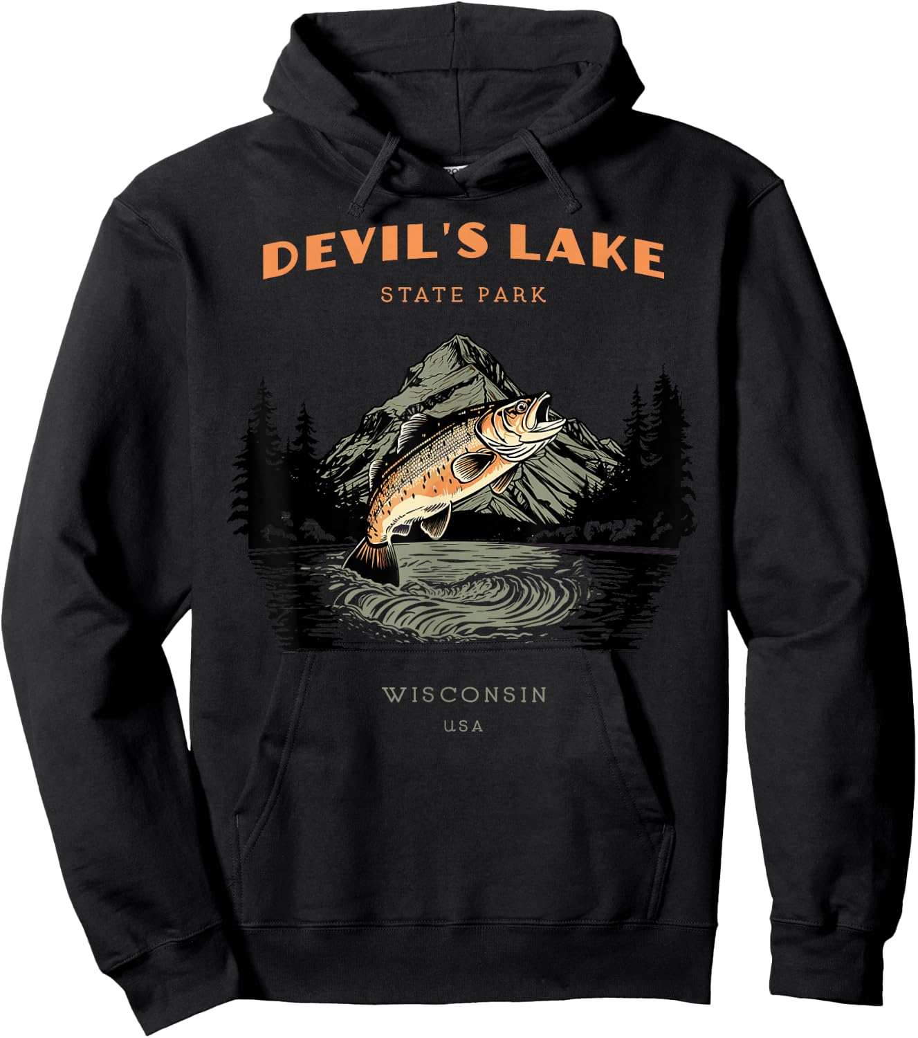 Devil's Lake State Park Wisconsin Retro Vintage Fishing Hoodie - Hoodie | Black