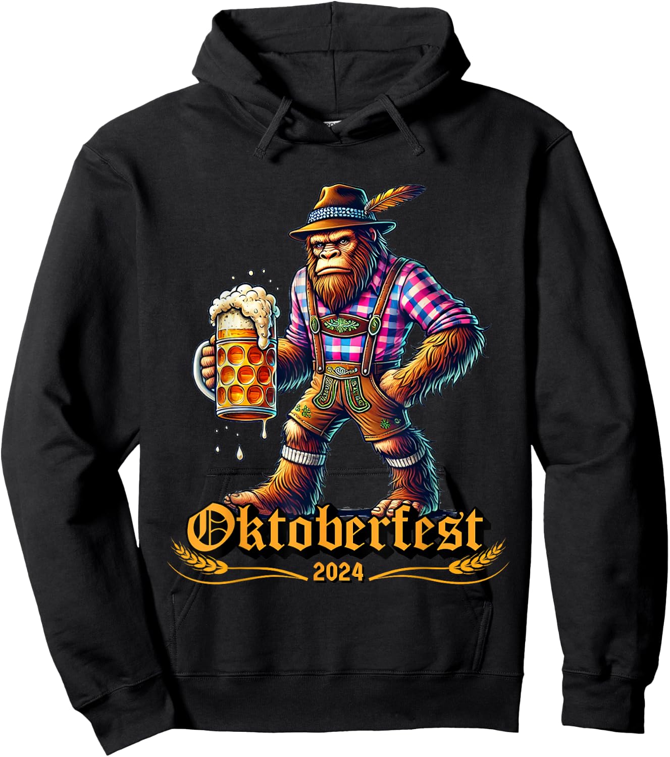 German Bigfoot Sasquatch Lederhose Funny Oktoberfest 2024 Hoodie - Hoodie | Black