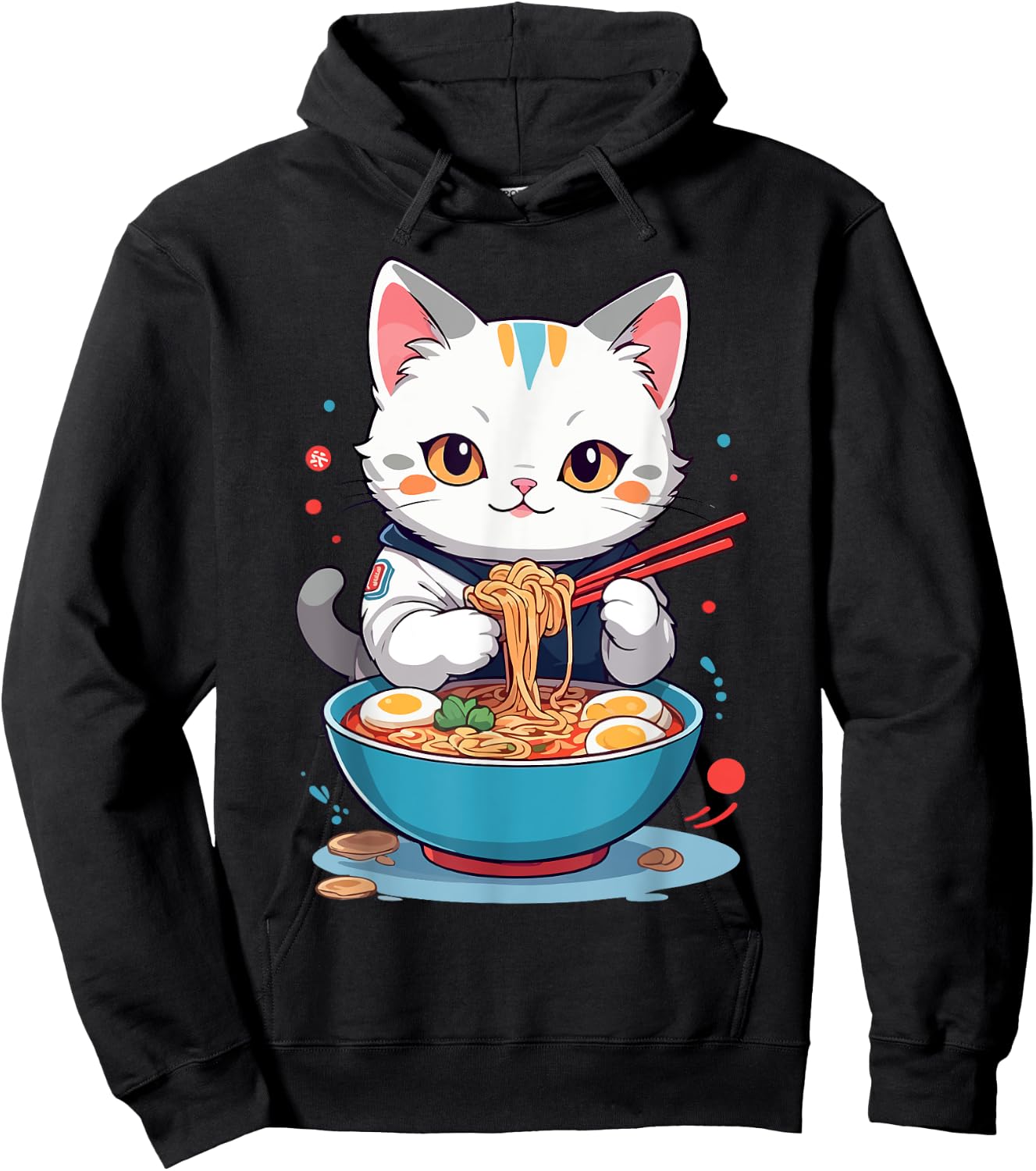 Cat Savoring Ramen Funny Pet Animals and Food Lover Design Hoodie - Hoodie | Black