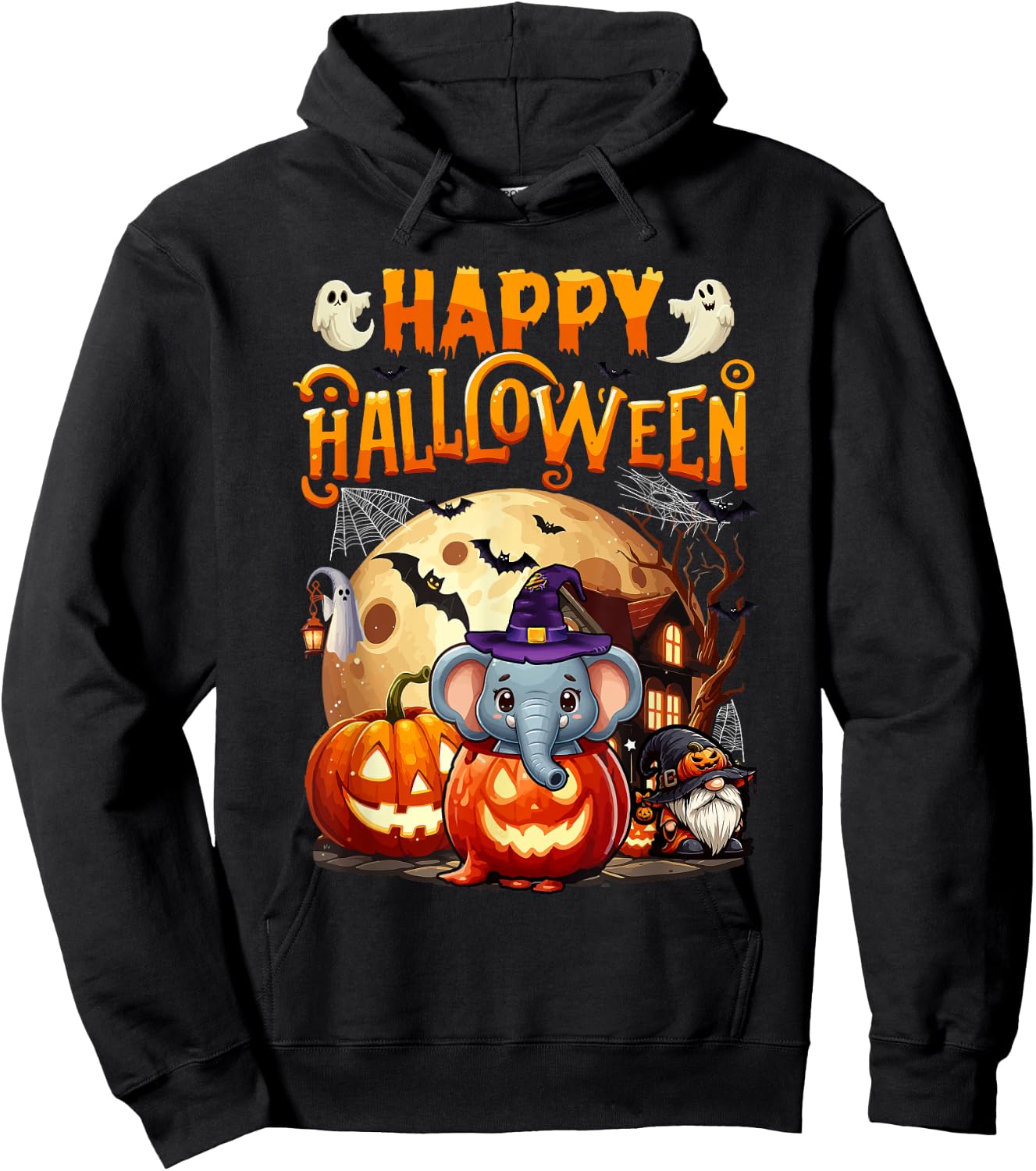 Happy Halloween Elephant Cosplay Witch In Carved Pumpkin Hoodie - Hoodie | Black