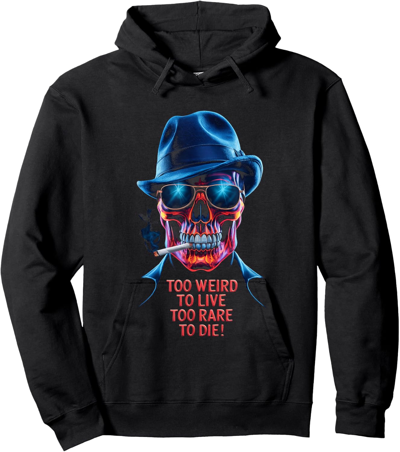 Vintage Too Weird To Live - To Rare To Die Smoking Skull Hoodie - Hoodie | Black