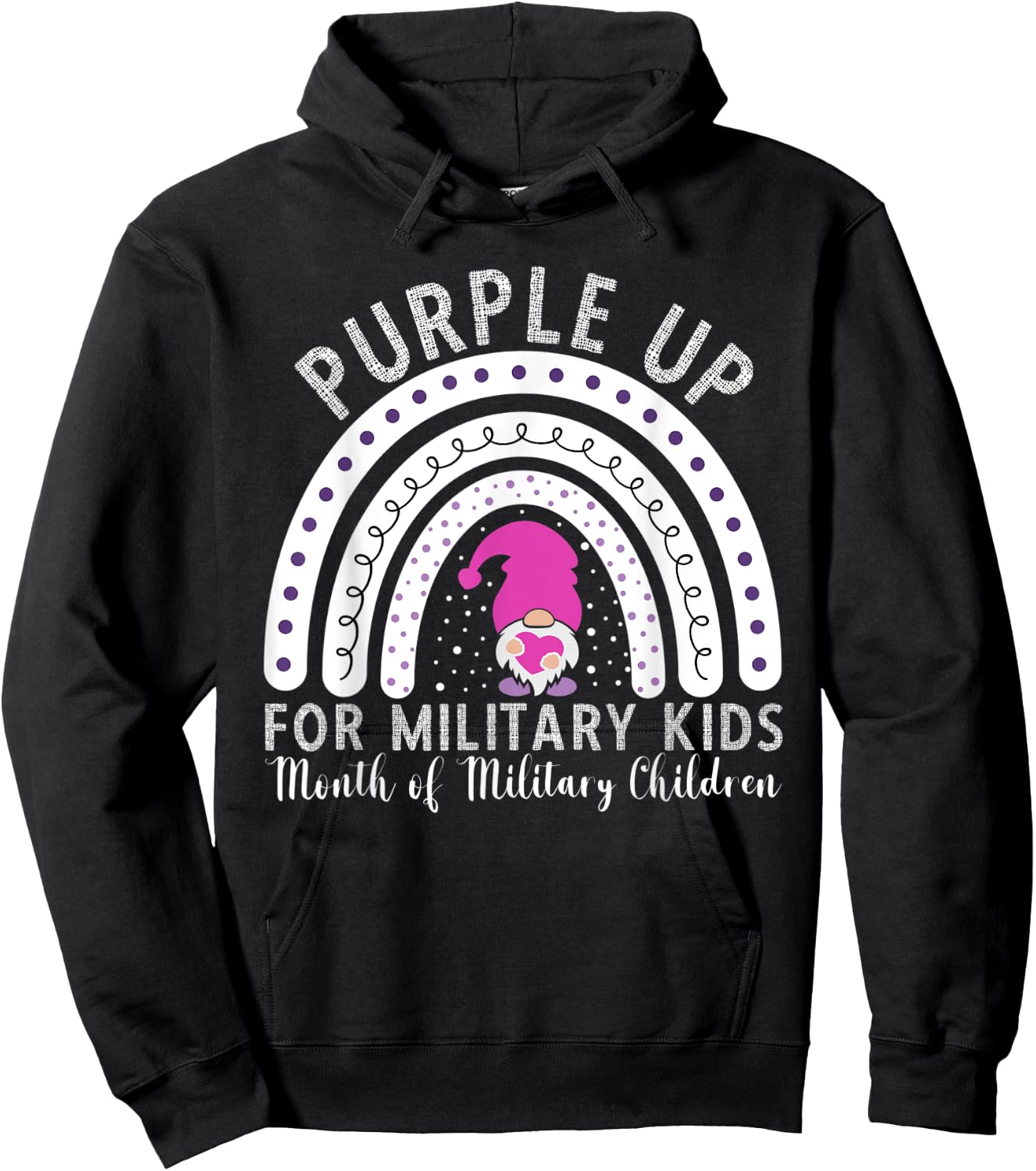 Purple Up Military Kids Month Of The Military Child Gnome Hoodie - Hoodie | Black