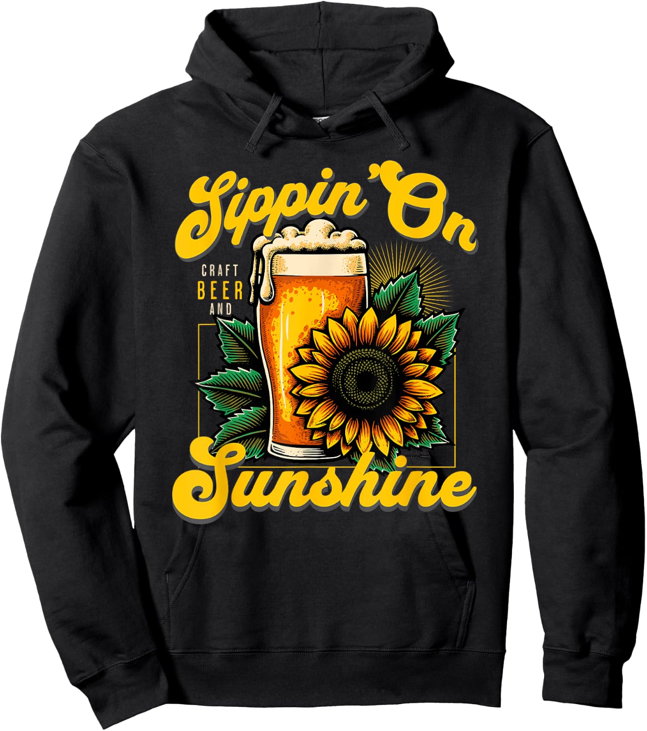 Sippin' on Sunshine Sunflower and Craft Beer Beach Vacation Men Women Hoodie - Hoodie | Black