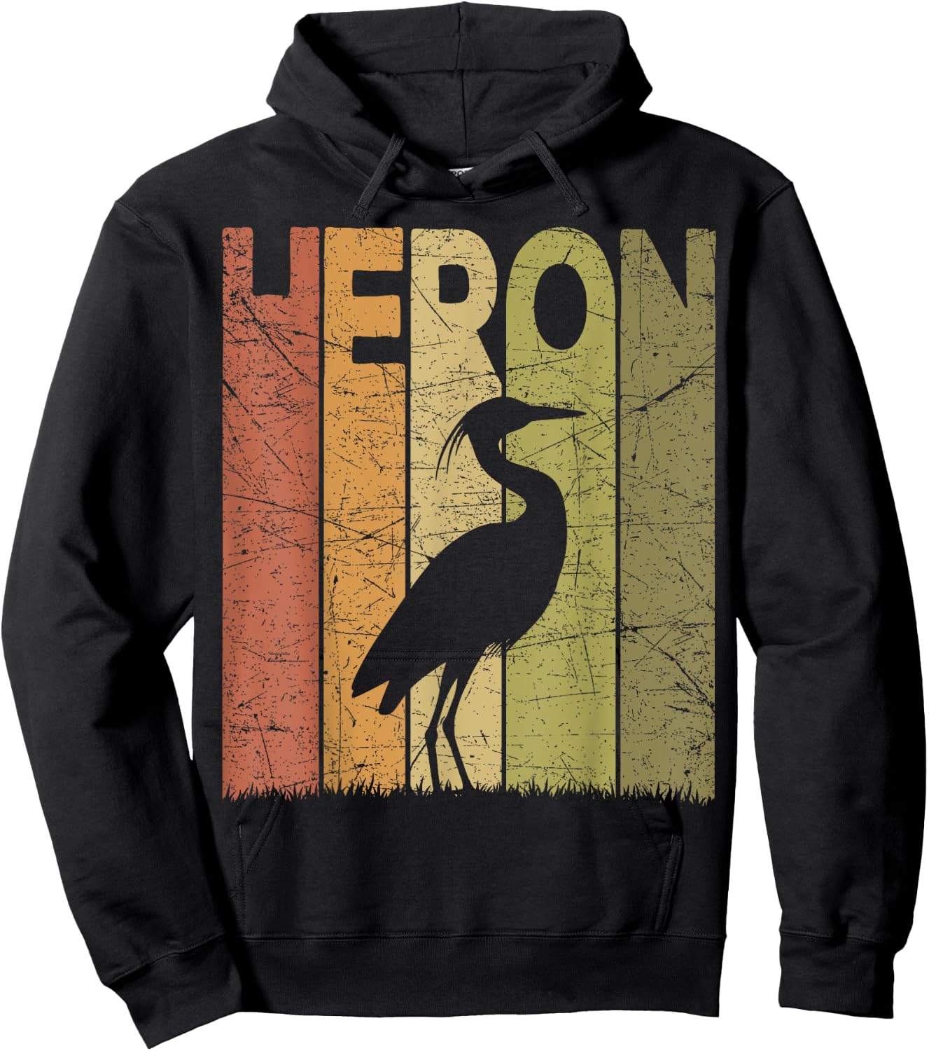 Heron Vintage Birdwatching Heron Retro Ornithology Birding Hoodie - Hoodie | Black
