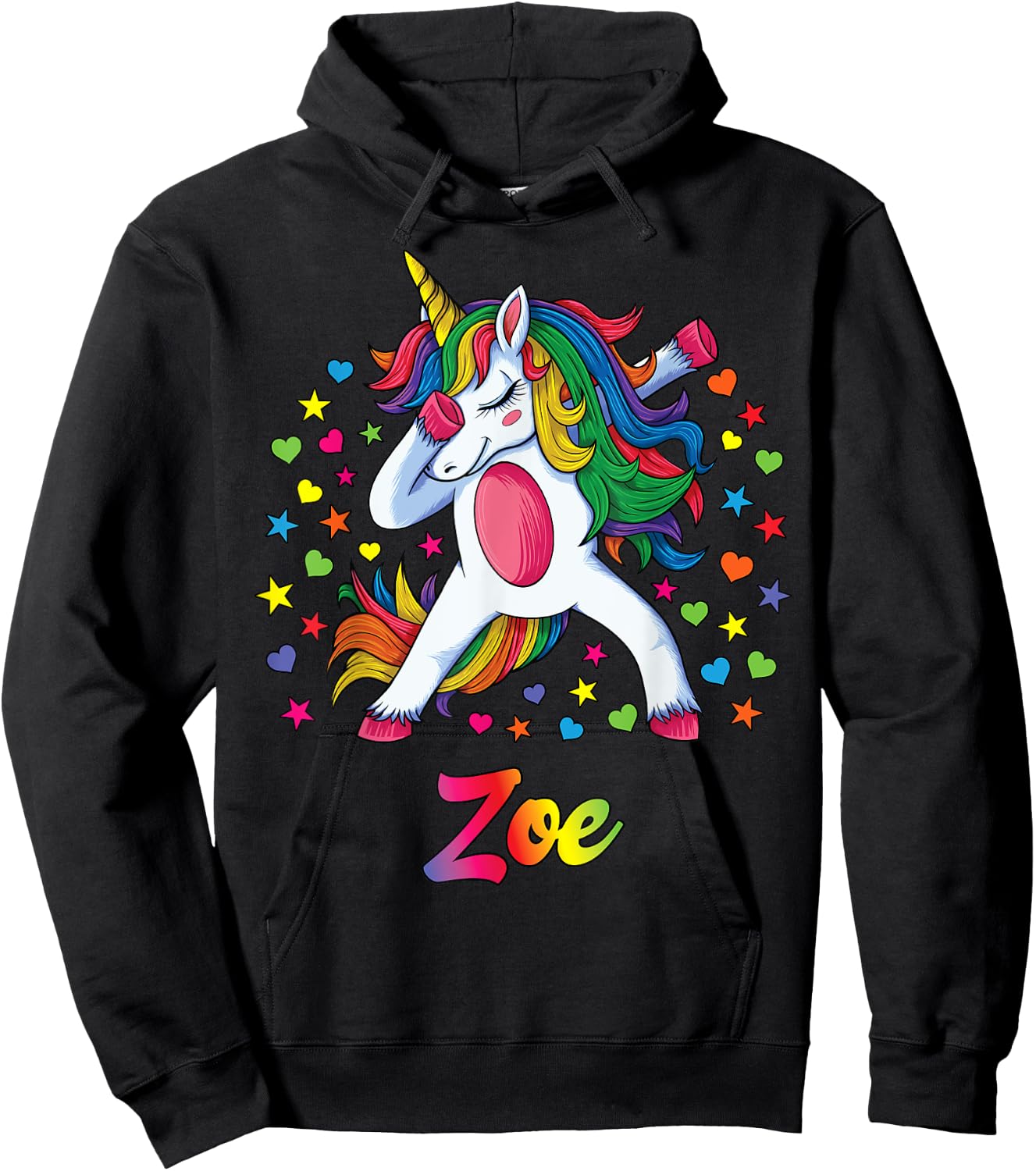 Zoe Dabbing Unicorn Rainbow Personalized Name Custom Hoodie - Hoodie | Black