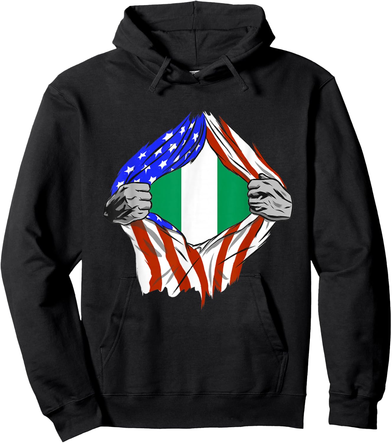 Nigeria America USA Flag Chest Nigerian Roots African Pride Hoodie - Hoodie | Black