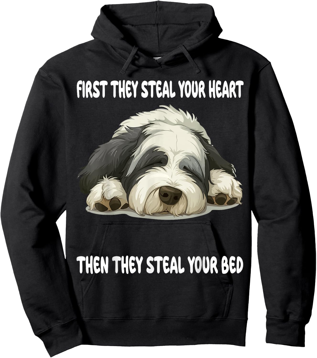 Old English Sheepdog Sleeping Pajamas Nightgown Hoodie - Hoodie | Black