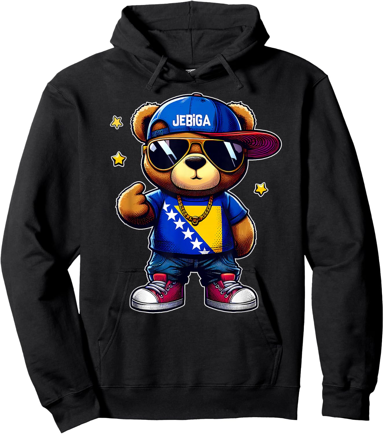 JEBIGA Cute Teddy Bear Funny Bosnian Flag Gift BiH Bosna Hoodie - Hoodie | Black
