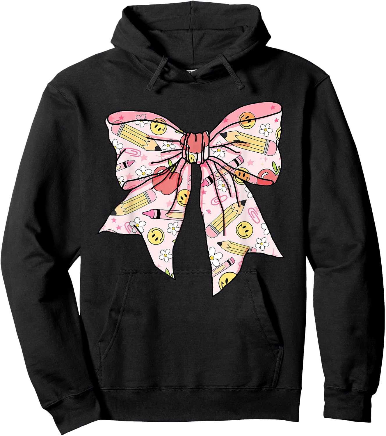 Coquette Bow Teacher Student Happy First Day Back to School Hoodie - Hoodie | Black