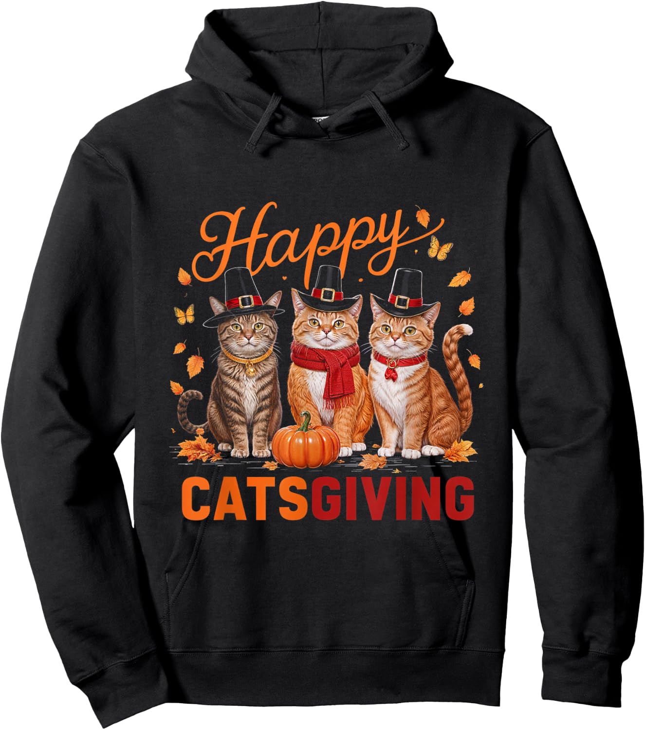 Happy Catsgiving Thanksgiving Cat Pumpkin Fall Cats Hoodie - Hoodie | Black
