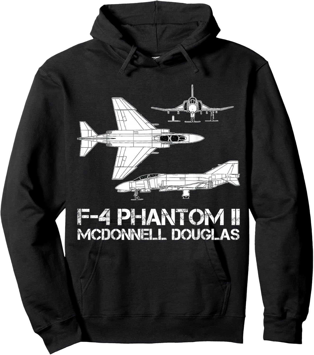 McDonnell Douglas F-4 Phantom II Blueprint Aircraft Hoodie - Hoodie | Black