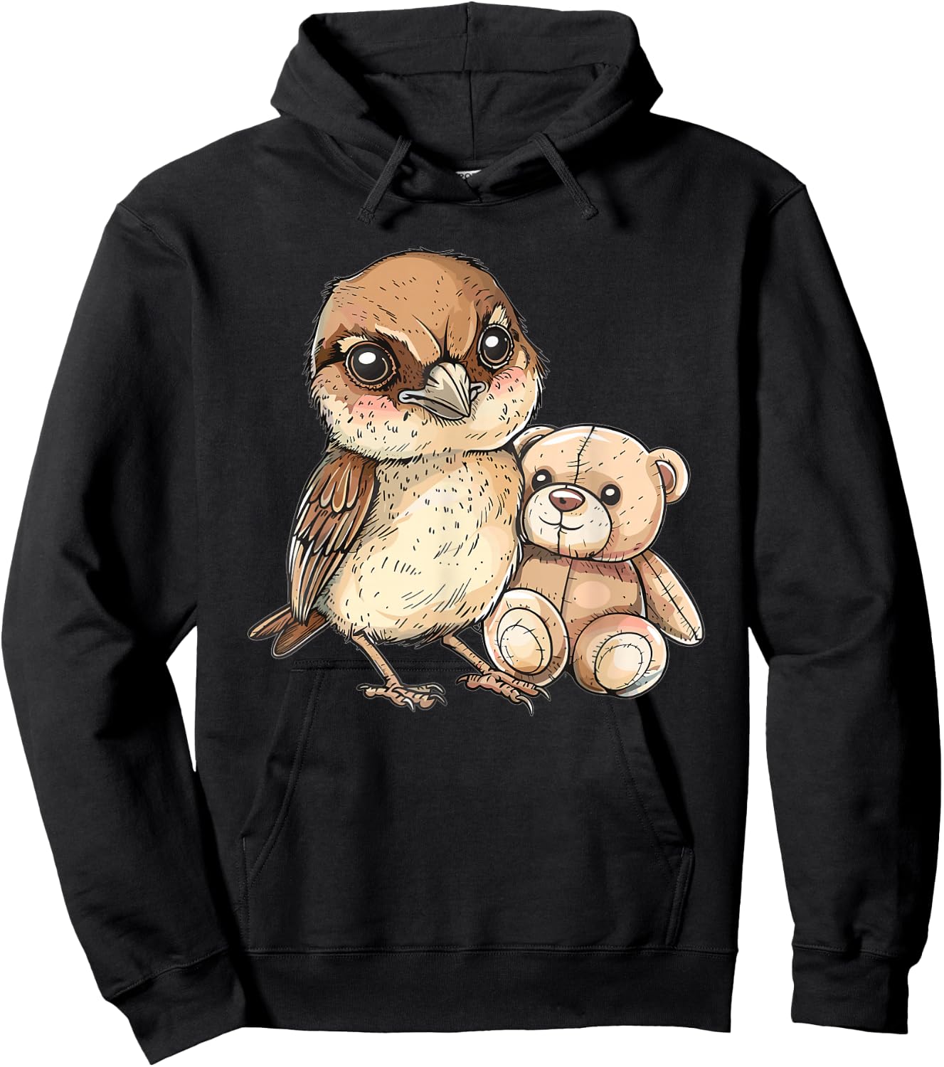 Cute Sparrow With Teddy Bear I Sparrow Hoodie - Hoodie | Black
