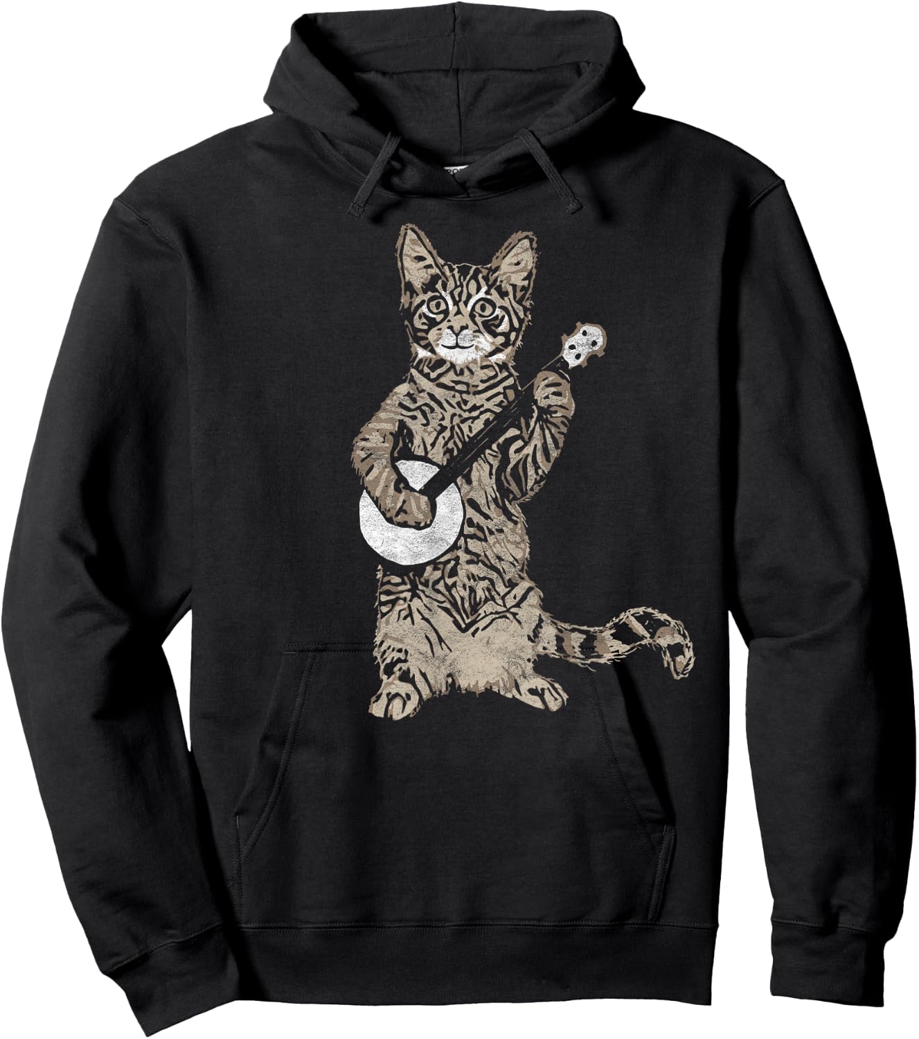 Banjo Cat - Funny Retro Style Bluegrass & Tabby Cat Lover Hoodie - Hoodie | Black
