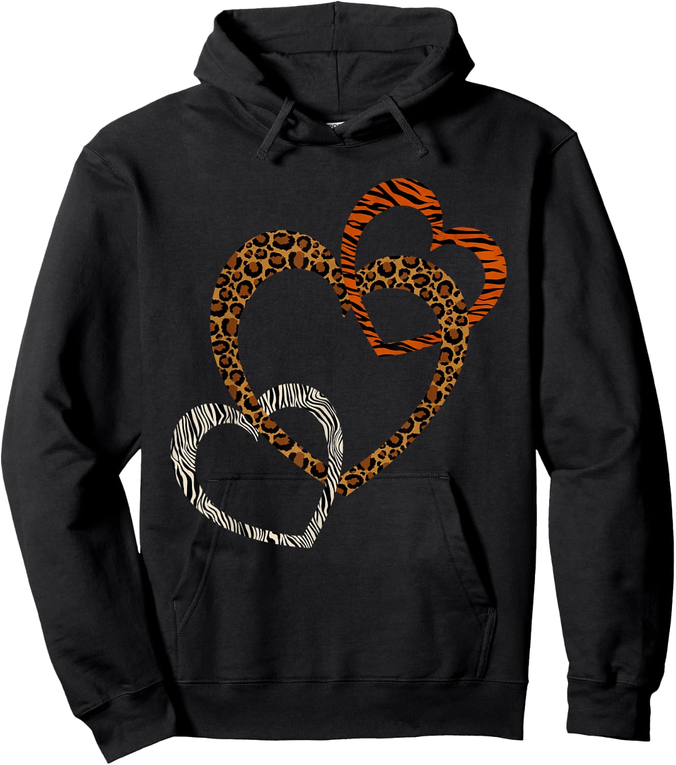 Leopard Tiger Cheetah Zebra Heart Print Shirt Hearts Love Hoodie - Hoodie | Black