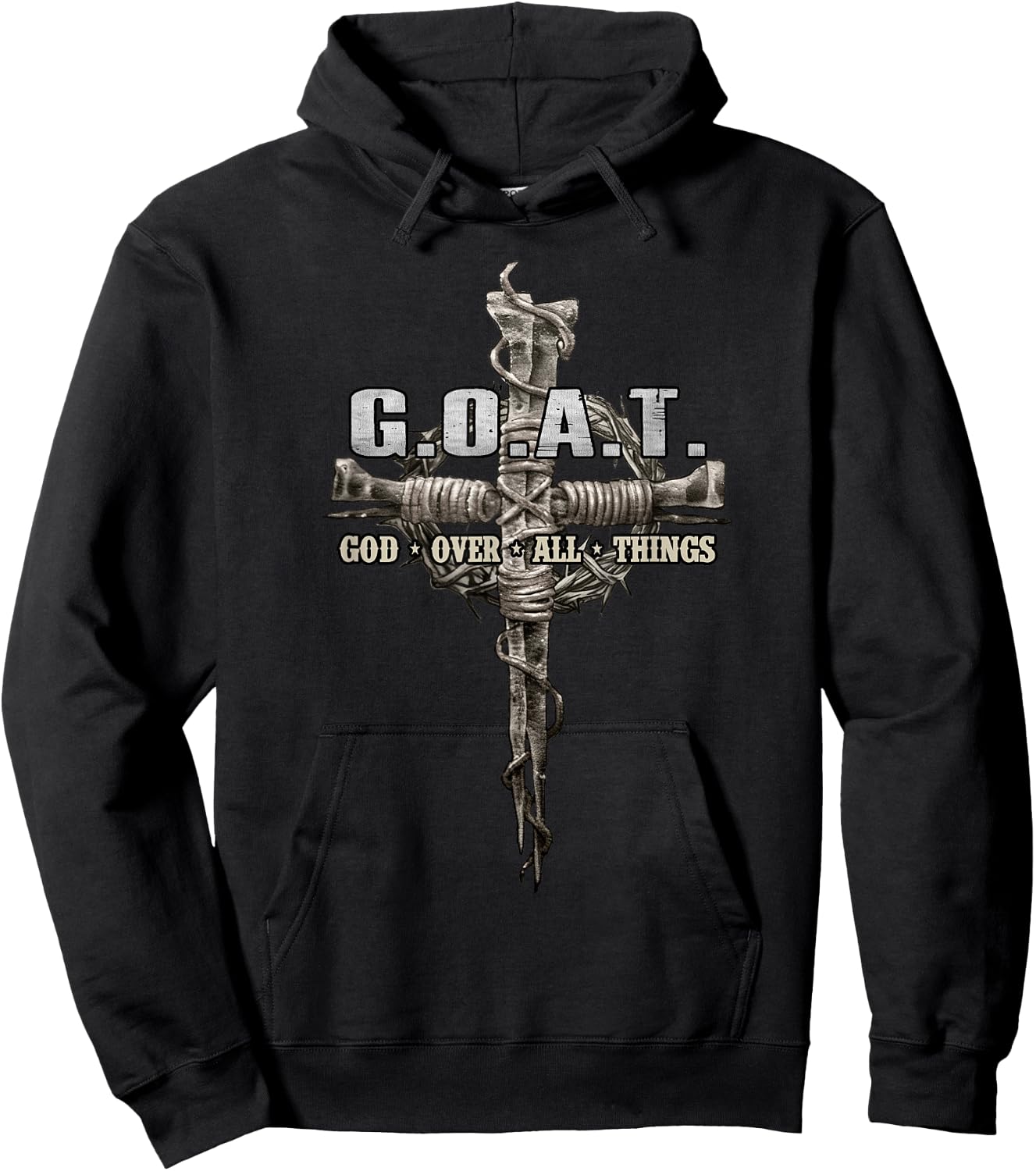 Savitan Shop G.O.A.T. Goat Over All Things Vintage Christ Cross Bible God -Adults Black Hoodie - Hoodie | Black