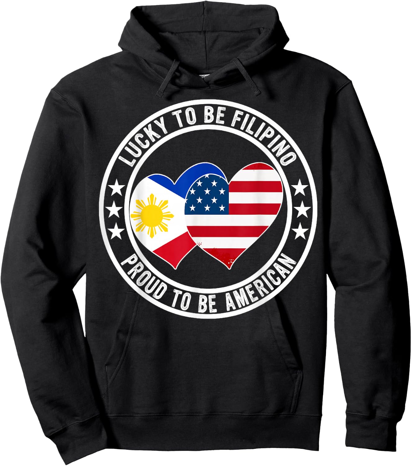 Lucky To Be Filipino Proud To Be American Funny Flag Graphic Hoodie - Hoodie | Black