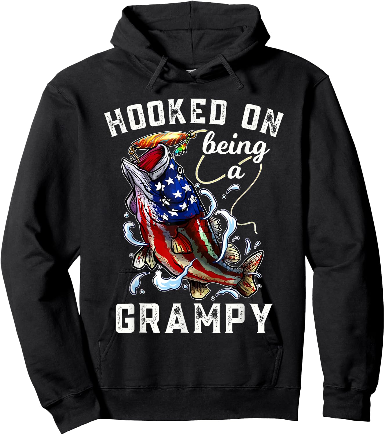 Hooked On Being A Grampy 4th Of July Fishing Grandpa Hoodie - Hoodie | Black