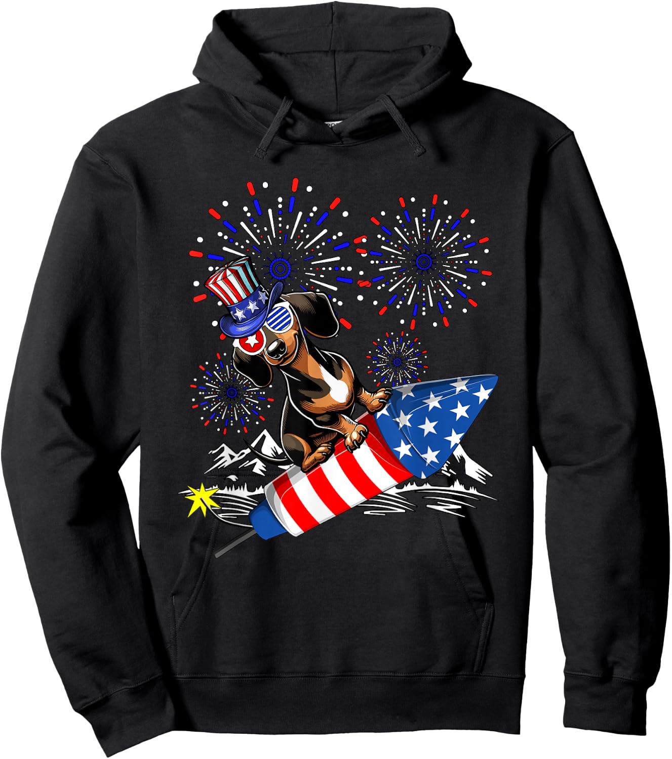 Dachshund Costume 4th Of July Fireworks Patriotic Lover Kids Hoodie - Hoodie | Black