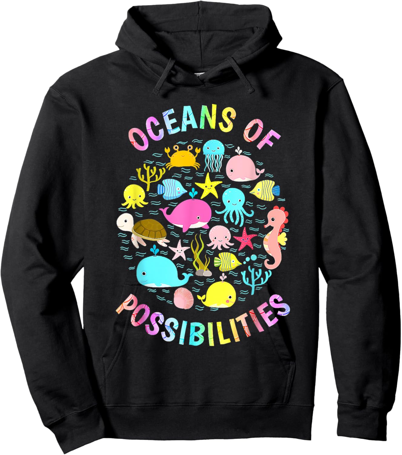 Cute Oceans Of Possibilities Summer Reading Sea Creatures Hoodie - Hoodie | Black