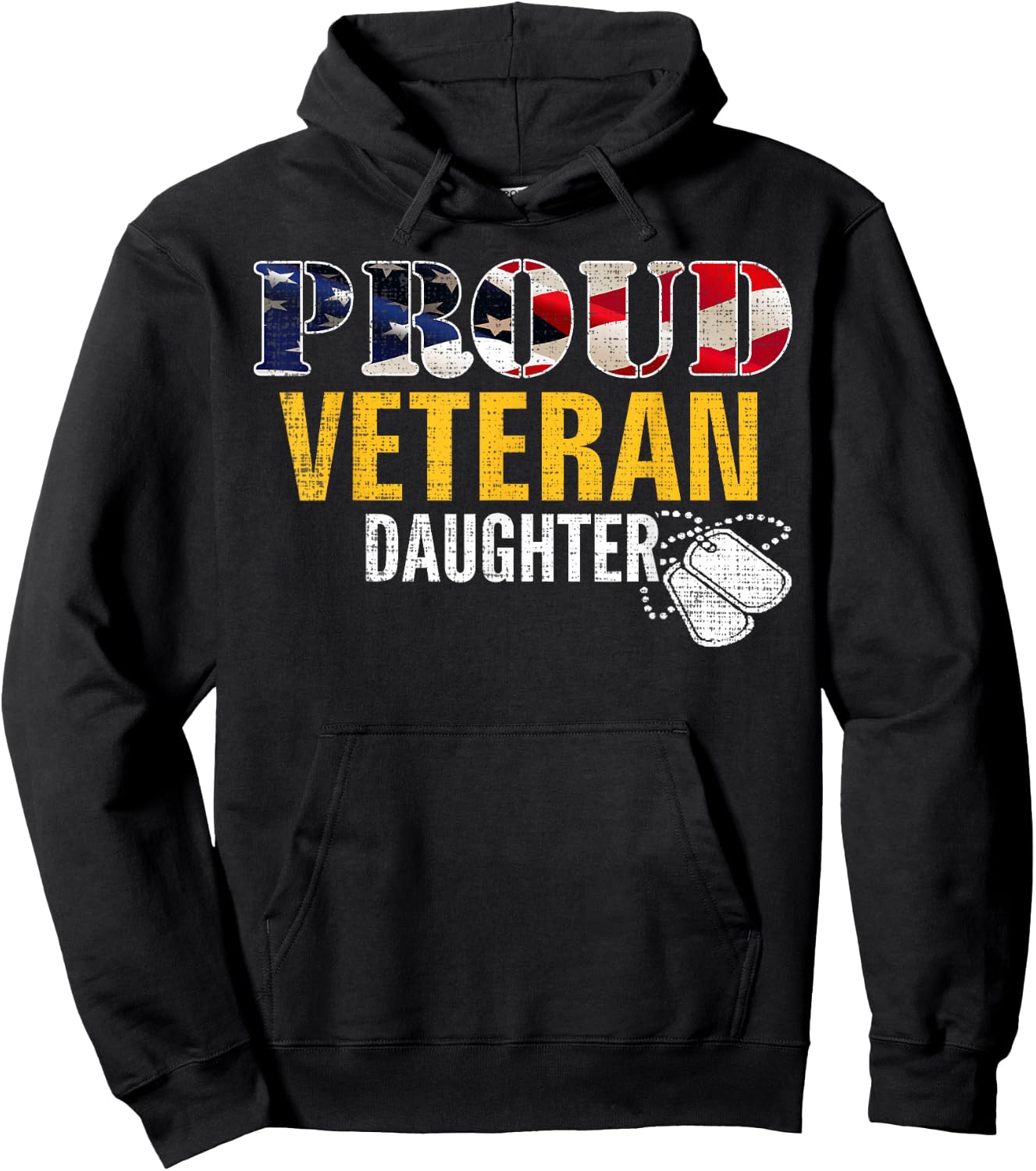 Vintage Proud Veteran Daughter With American Flag Military Hoodie - Hoodie | Black