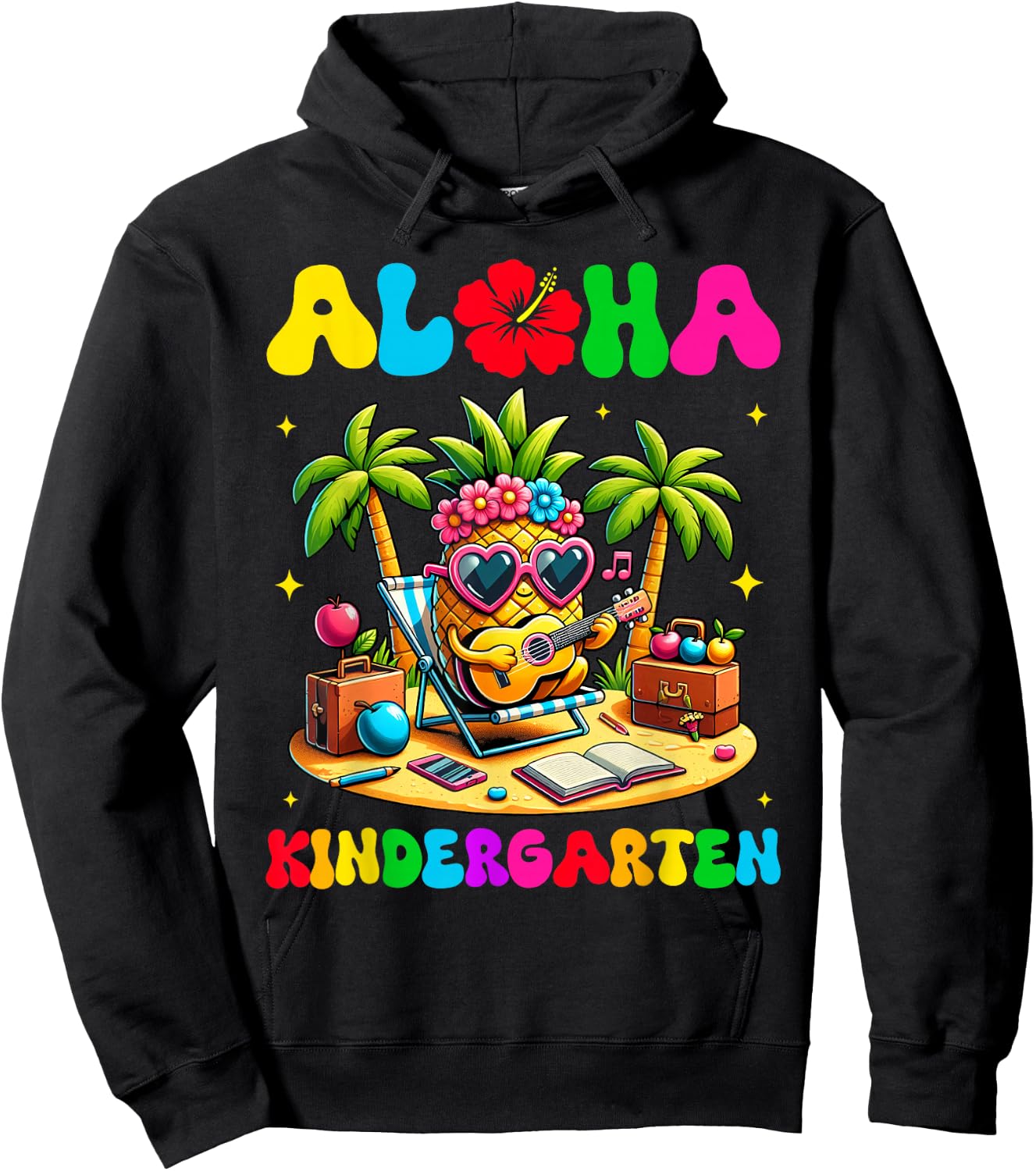 Aloha Kindergarten Pineapple Hawaii Back to School Kids Girl Hoodie - Hoodie | Black