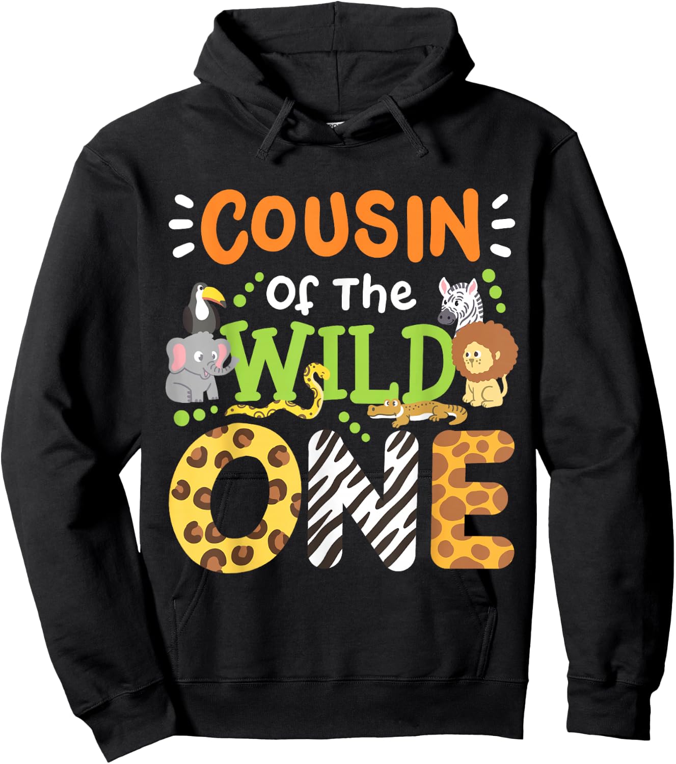 Cousin Of The Wild One Kids Boys Safari Zoo Birthday Family Hoodie - Hoodie | Black