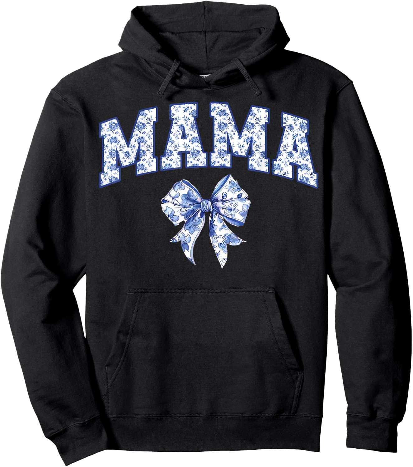 Mama Coquette Toile Blue Bow Floral Family Matching Hoodie - Hoodie | Black