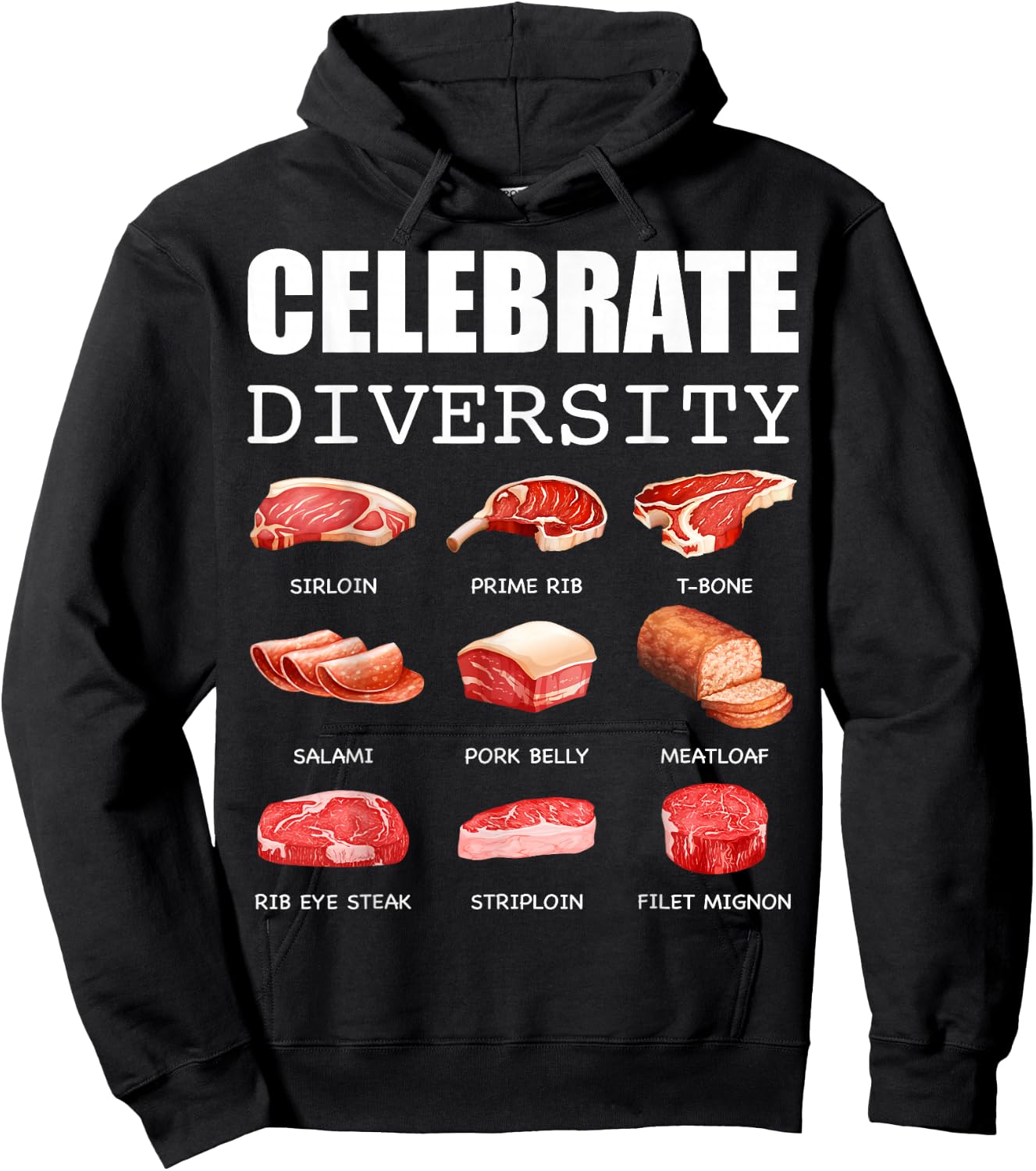 Celebrate Diversity Types of Steak Lovers Funny Steak Hoodie - Hoodie | Black