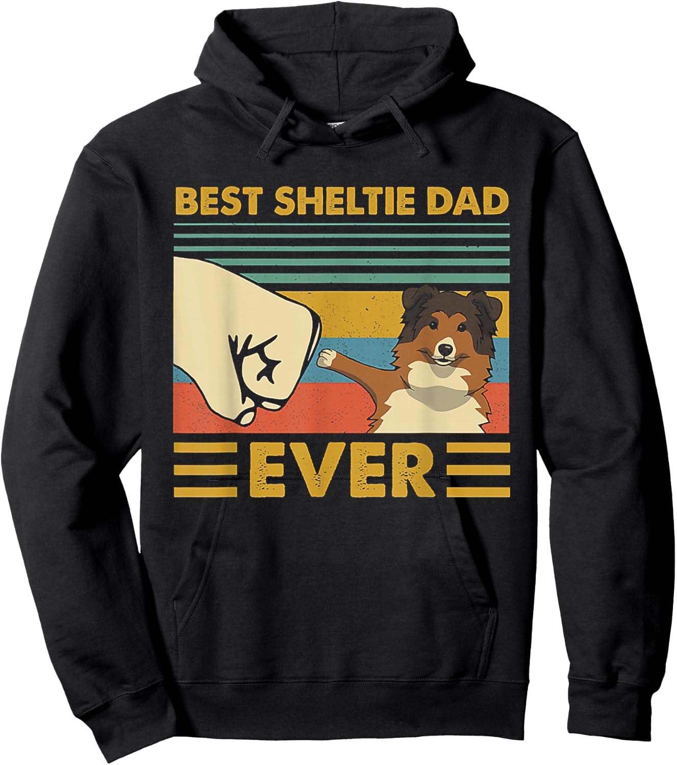 Best Sheltie Dad Ever Retro Vintage Sunset Hoodie - Hoodie | Black