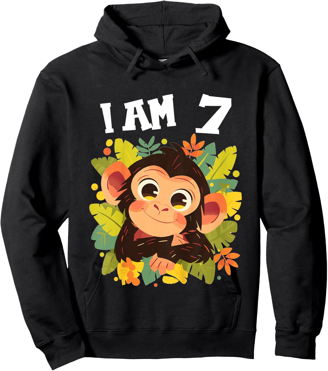 Kids 7 Years old 7 birthday Monkeys Boy Girl Monkey Hoodie - Hoodie | Black