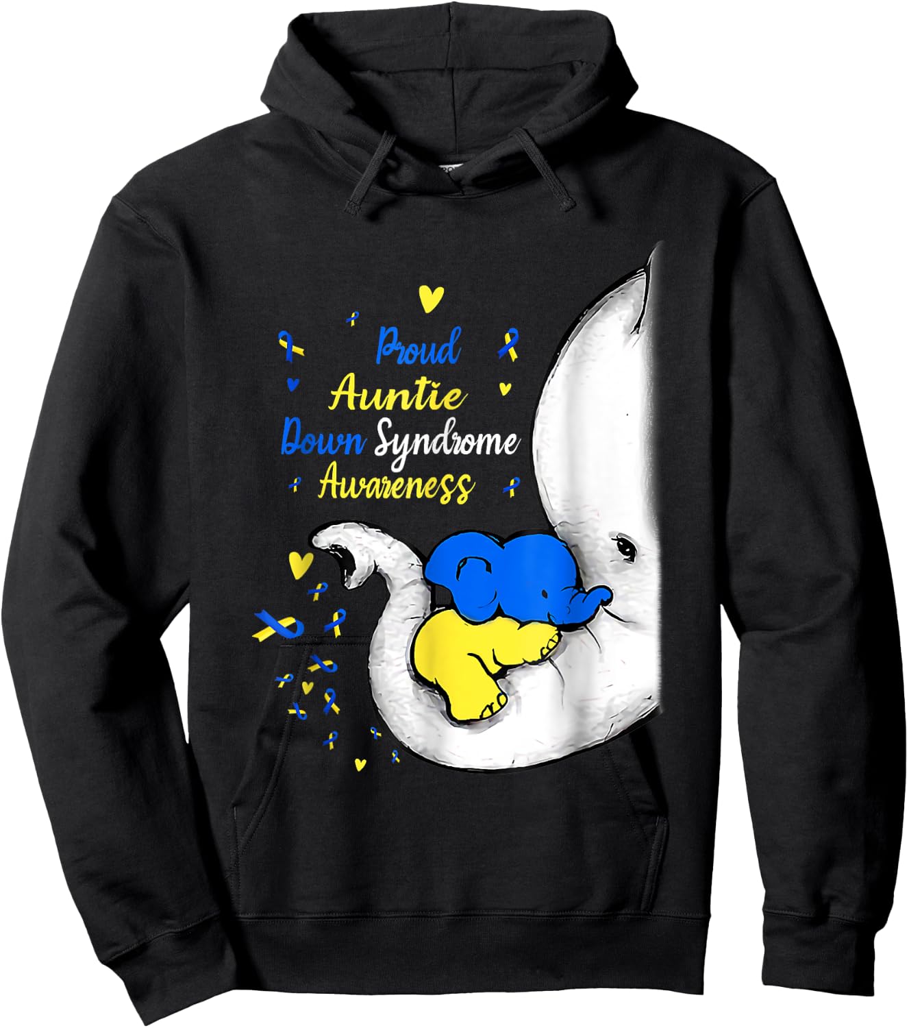 Proud Auntie Down Syndrome Awareness Day Elephant T21 Women Hoodie - Hoodie | Black