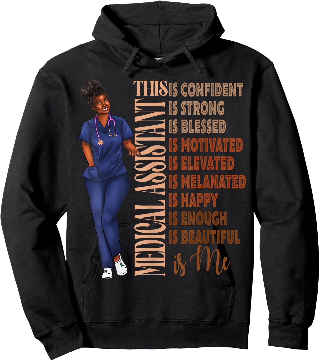Black Melanin Medical Assistant Africa American MA Afro Hair Hoodie - Hoodie | Black