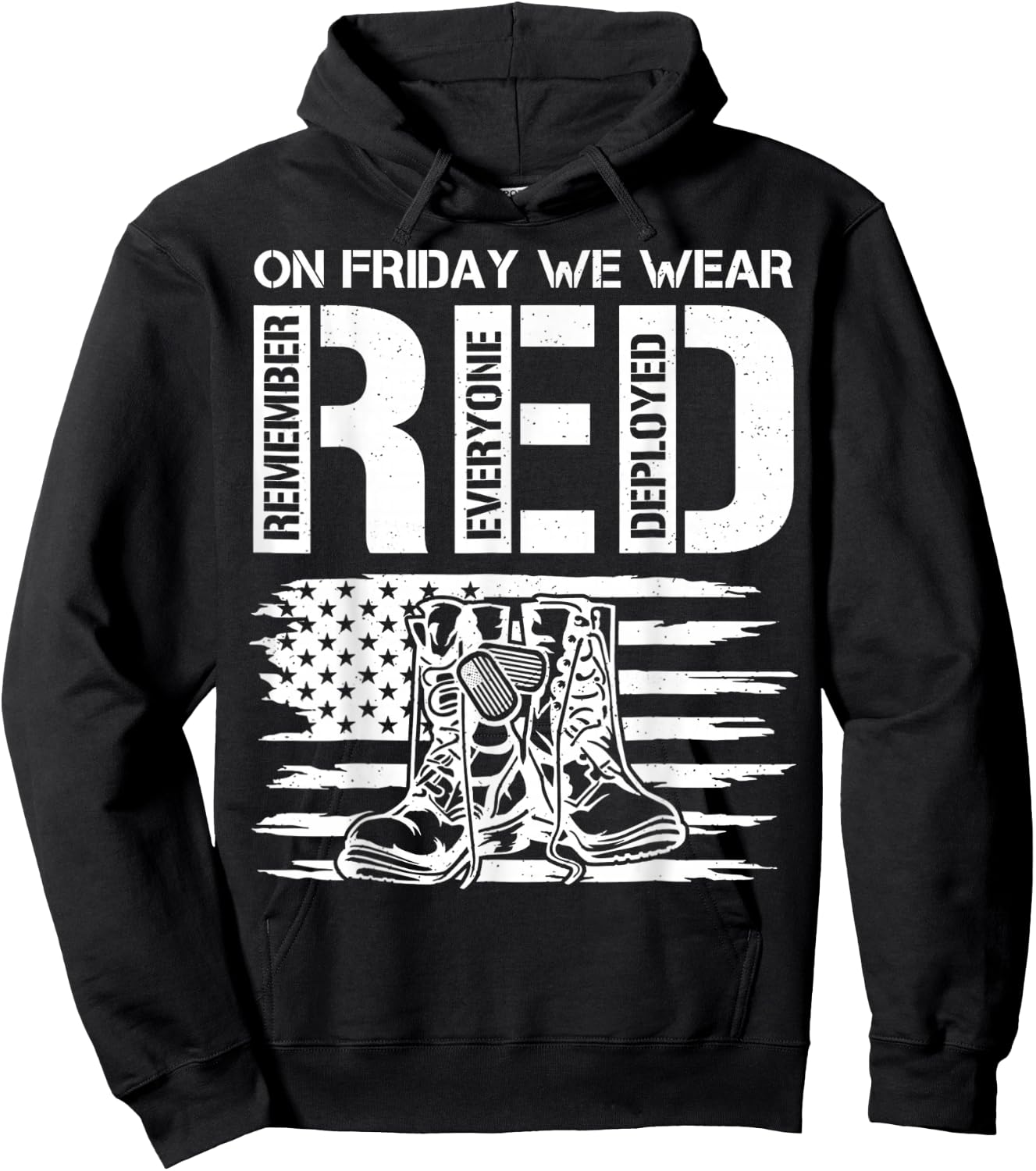 On Friday We Wear Red Friday Military Support Troops US Flag Hoodie - Hoodie | Black