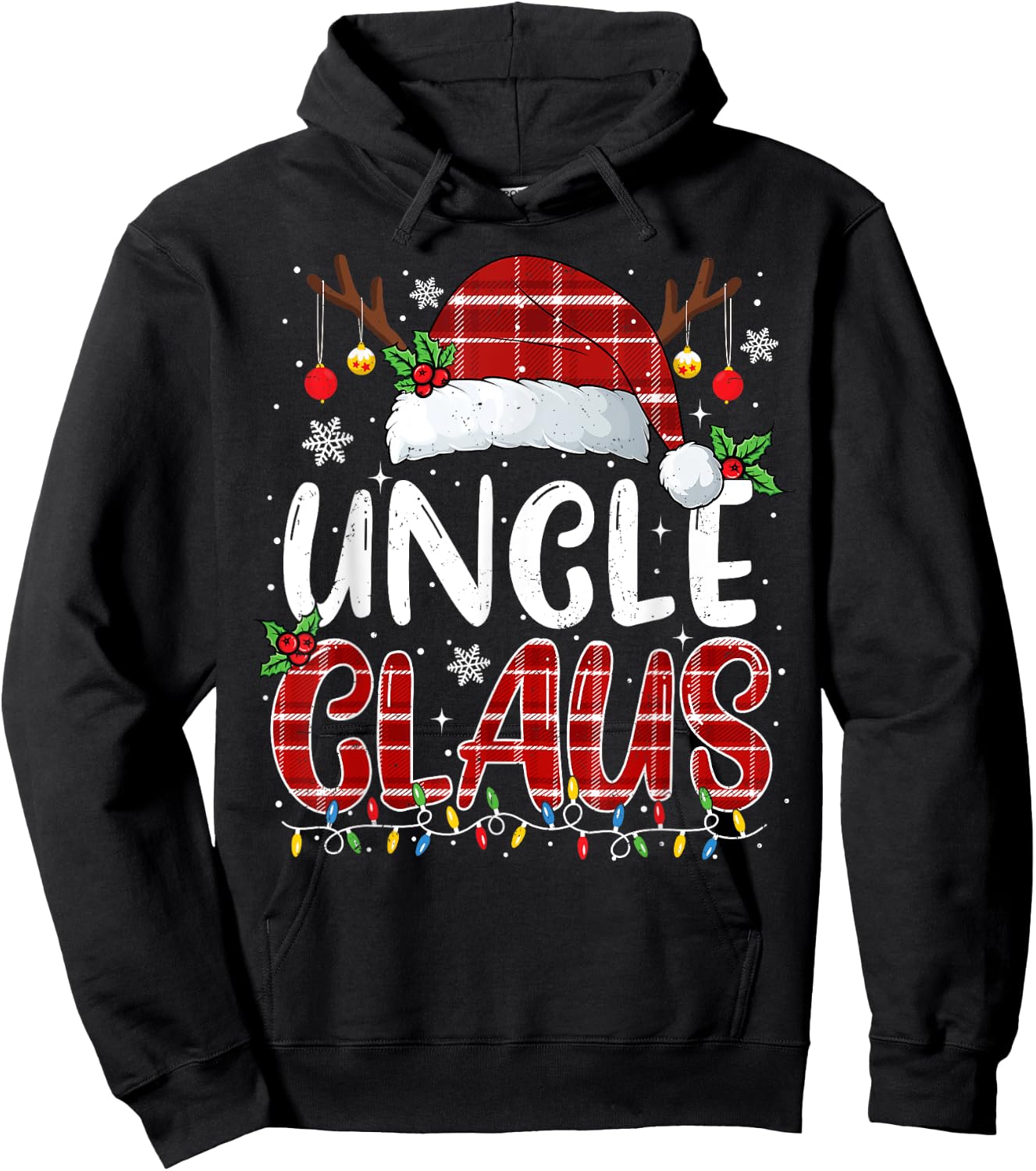 Uncle Claus Christmas Lights Pajama Family Matching Hoodie - Hoodie | Black