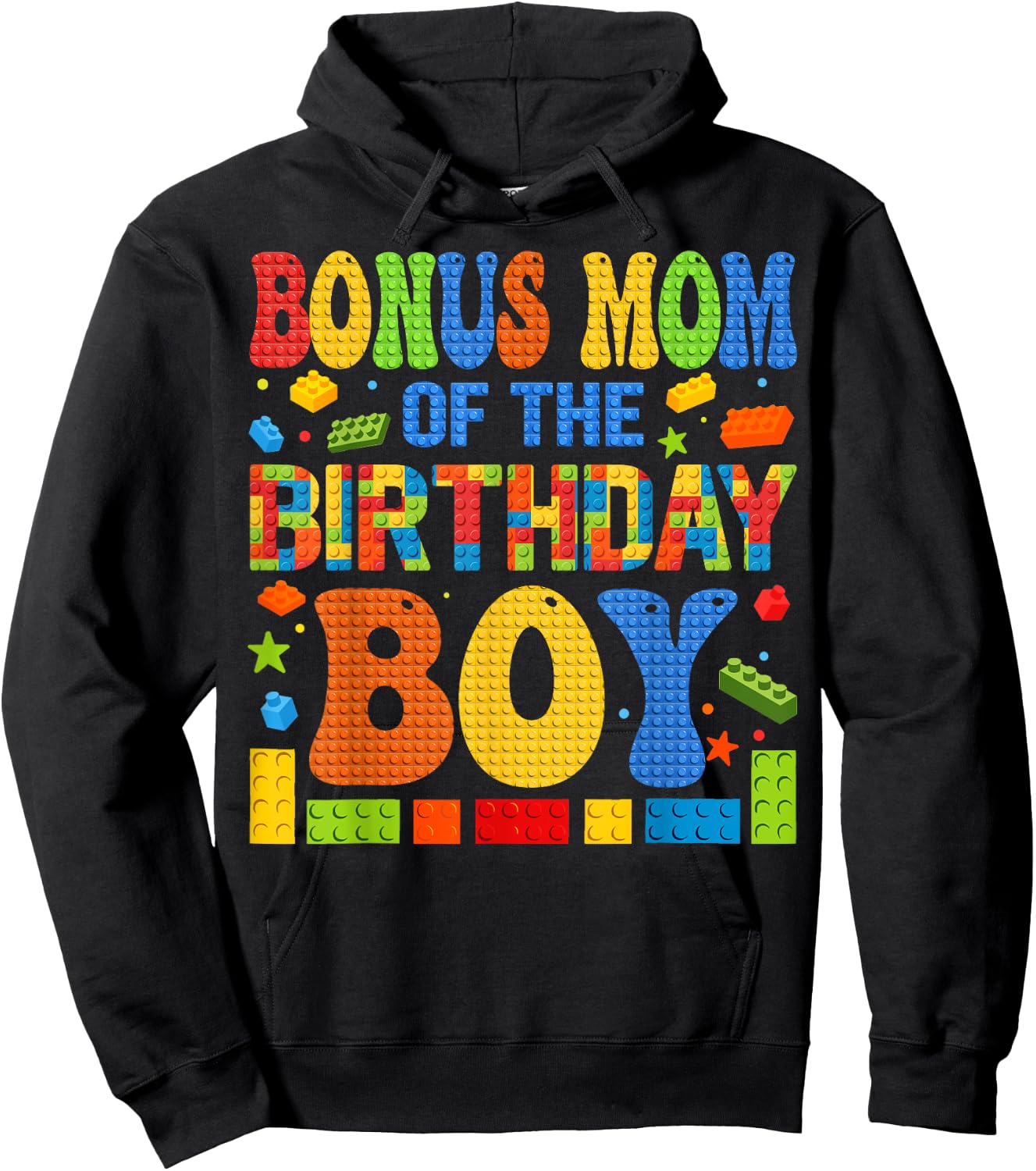 Bonus Mom Of The Birthday Boy Building Block Birthday Party Hoodie - Hoodie | Black