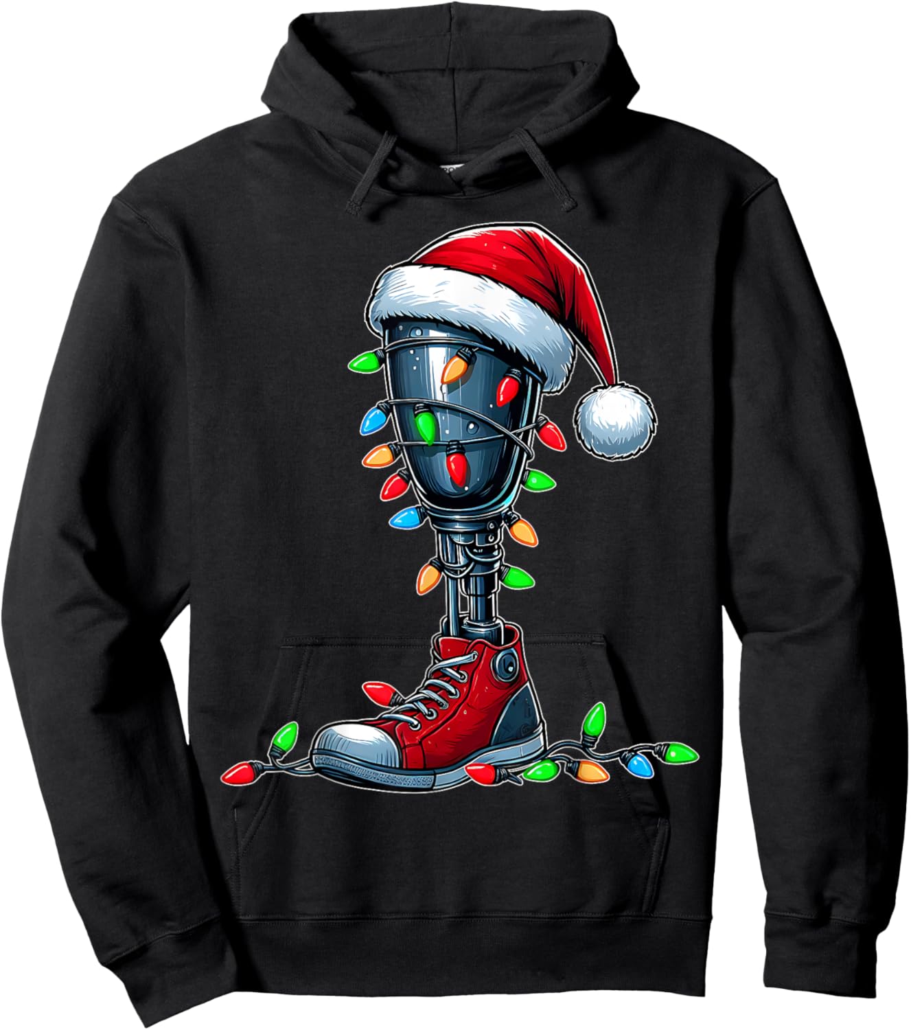 Leg Prosthetics Amputee Amputation Xmas - Adult, Black, Short Sleeve, Classic Fit, , Small Hoodie - Hoodie | Black