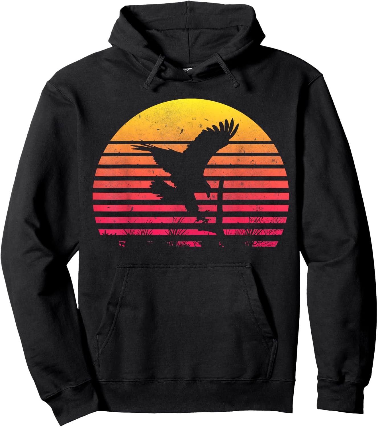 Retro Hawk Sunset Vintage Bird Lover Hawk Whisperer 70s 80s Hoodie - Hoodie | Black