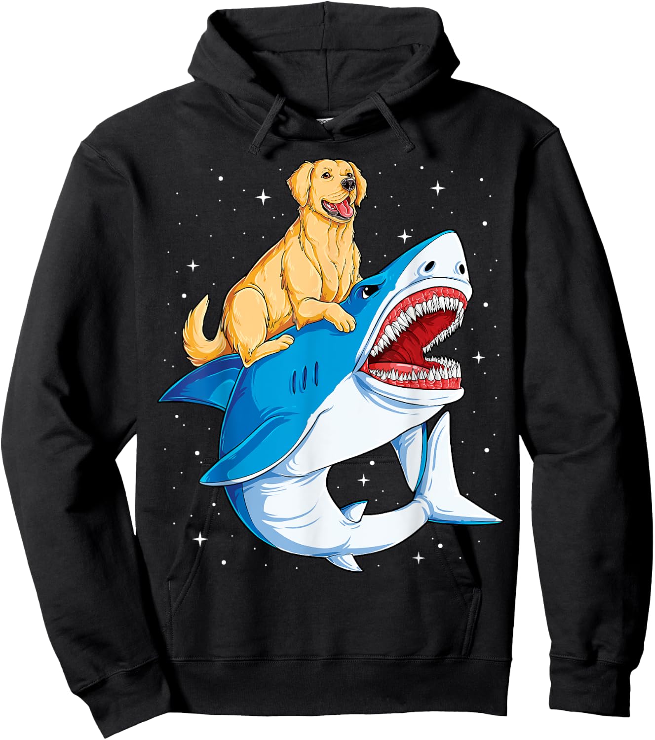 Golden Retriever Riding Shark Jawsome Dog Lover Galaxy Space Men Women Girls Kids Hoodie - Hoodie | Black