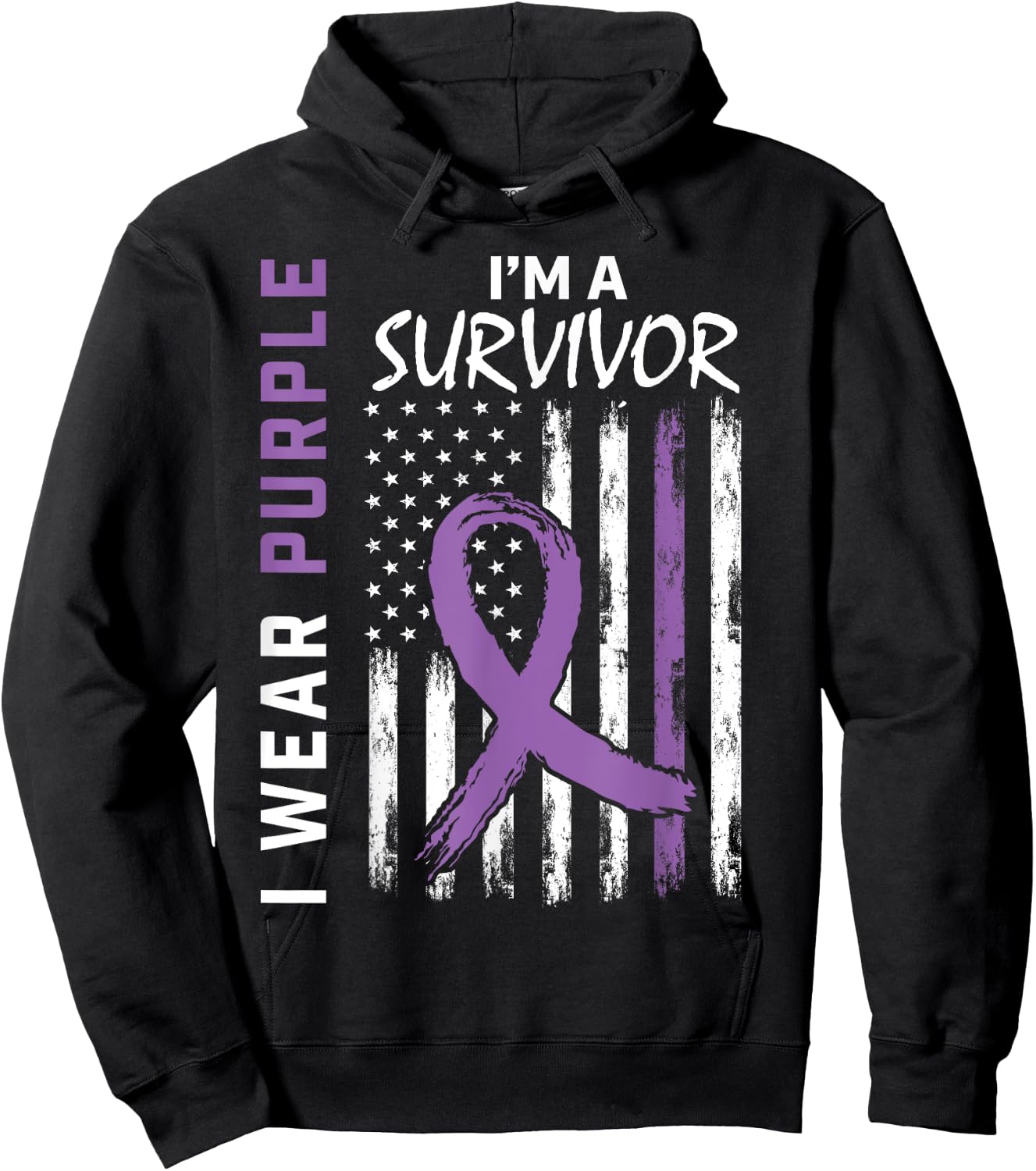 Wear Purple Pancreatic Cancer Survivor Gifts Women Men Flag Hoodie - Hoodie | Black
