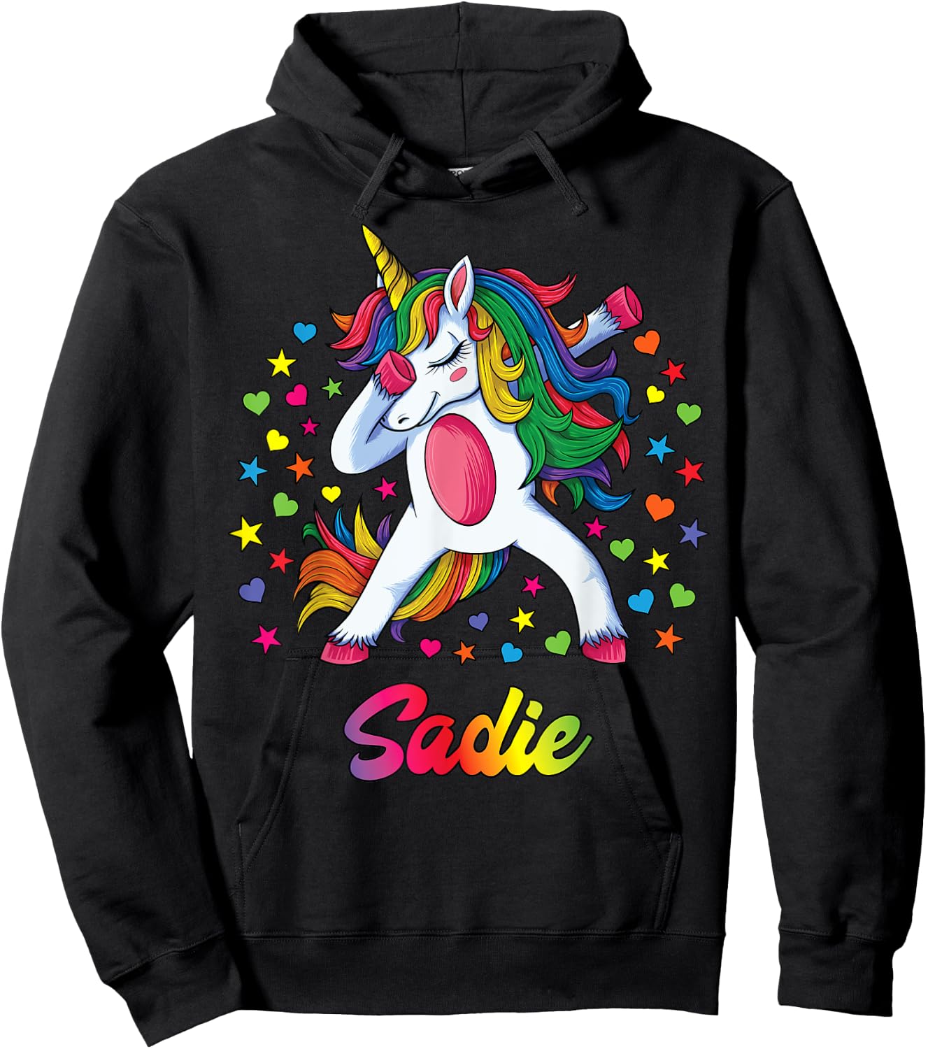 Sadie Dabbing Unicorn Rainbow Personalized Name Custom Hoodie - Hoodie | Black