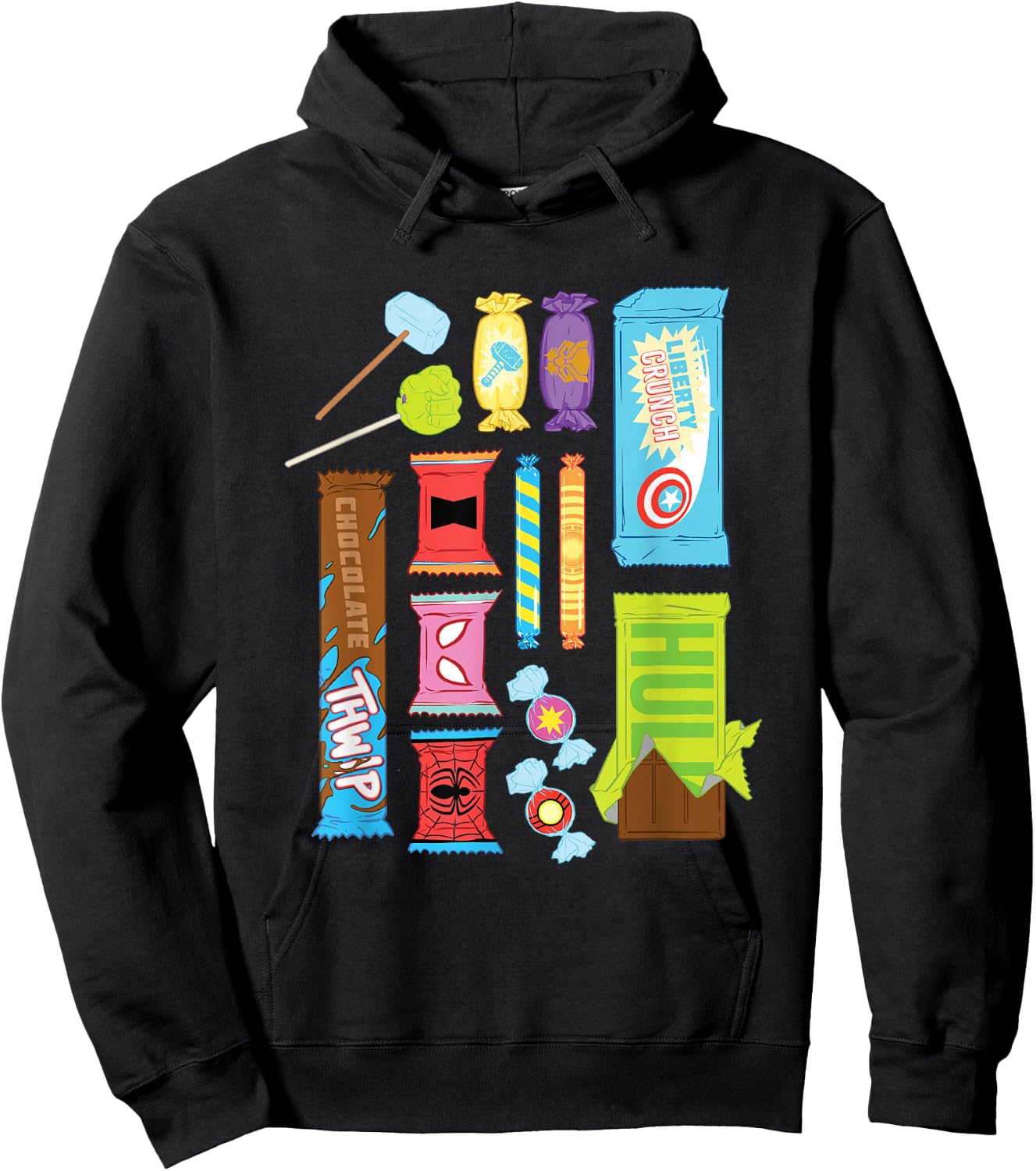 Marvel Classic Halloween Super Hero Candy Assortment Retro Hoodie - Hoodie | Black